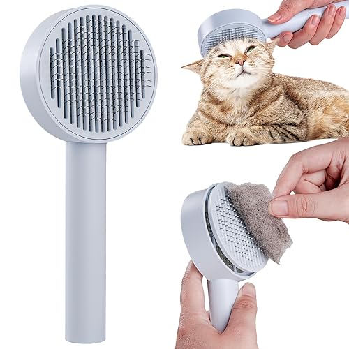 Cepillo de pelo de gato para desprendimiento, cepillo de pelo de gato autolimpiante para eliminar enredos y pelo suelto, cepillo de gato con botón