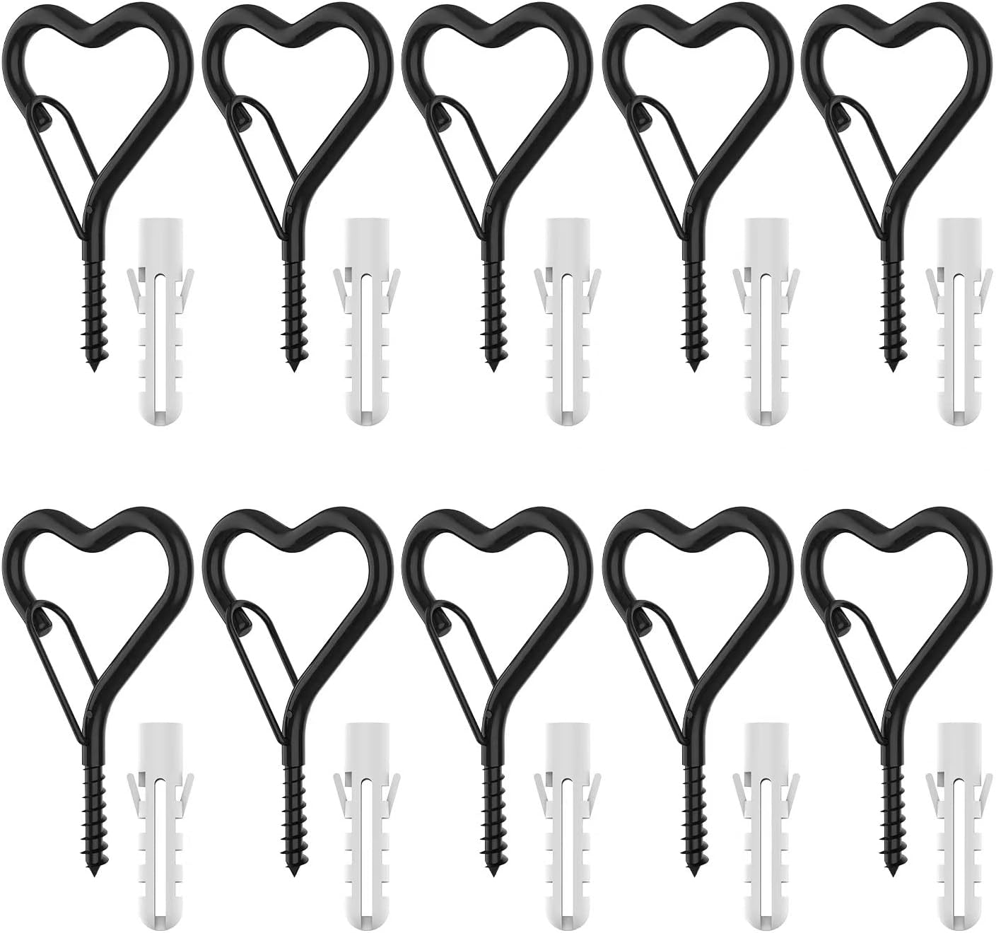 10Pack Q Hanger Hooks, 10PCS Q-Shape Screw Hooks with Safety Buckle and 10PCS Expansion Tube for Hanging Outdoor String Lights, Christmas Lights, Plants, Mounted on Wall Ceiling, Easy Release
