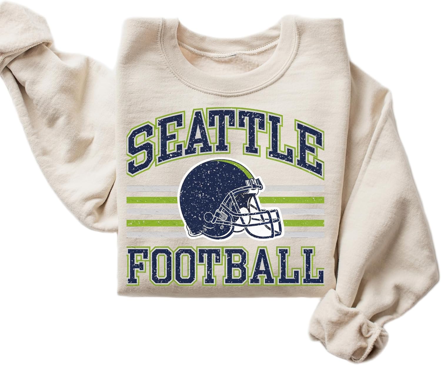 Distressed Seattle Football Hoodie– Retro Collegiate Style Vintage Helmet Pullover for Women