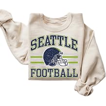 Distressed Seattle Football Sweatshirt Retro Collegiate Style Vintage Helmet Pullover for Women Sport Grey, X Large