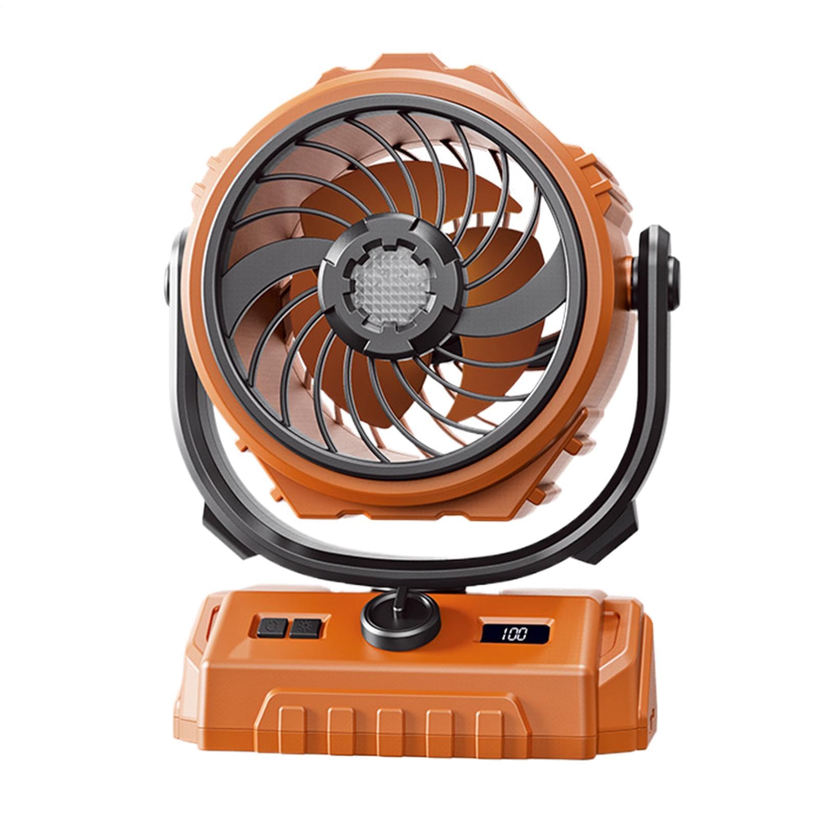 Manolyee Ventilador De Camping Recargable - Oscilación Automática 270° Pantalla Digital 100 Velocidades - Ventilador Portátil Exterior con Luz LED - Para Camping Tienda Coche Viaje Aire Libre