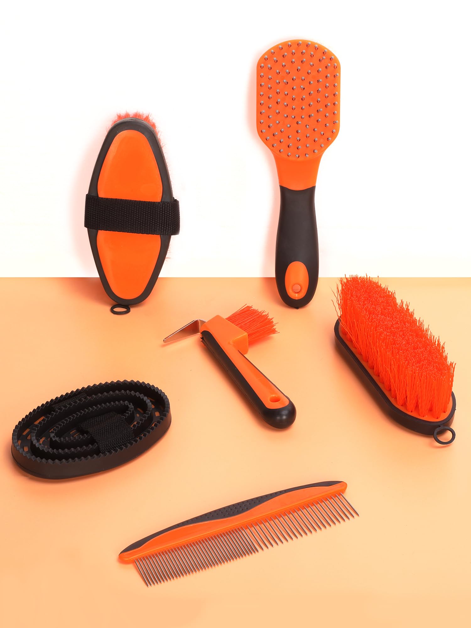 Kit de aseo de caballos (13 piezas), cepillos de caballo naranja, bolsa de almacenamiento, raspador de sudor, peine de melena, guantes de aseo de caballos, regalos para niñas (naranja)