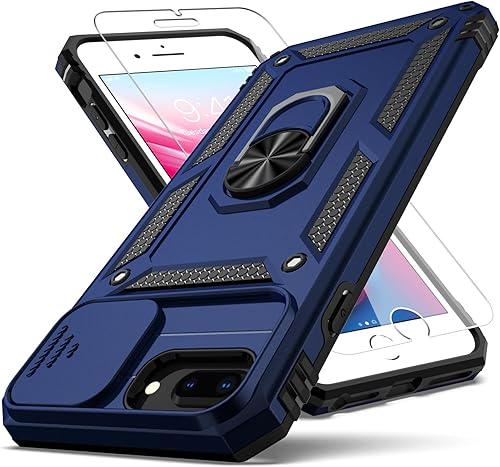 YZOK Funda para iPhone 8 Plus, iPhone 7 Plus, iPhone 6 Plus, con cubierta deslizante para cámara + protector de pantalla HD, soporte de anillo
