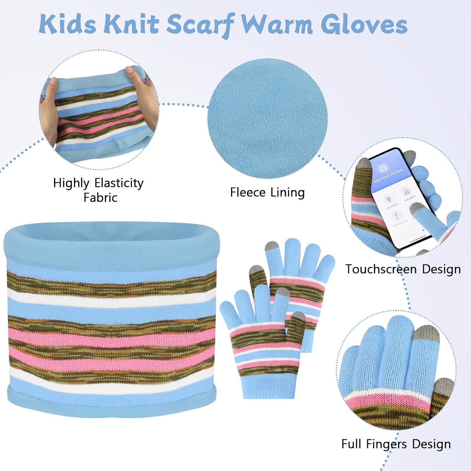 Kids Winter Hat, Scarf & Gloves Set - Knit Beanie Hat, Fleece Lined for 3-8 Year Olds - Image 3