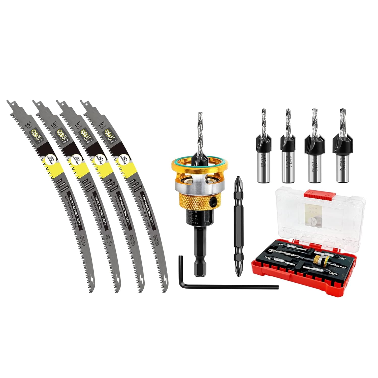 15-Inch Japanese Teeth Reciprocating Saw Blades 4PCS and Countersink Drill Bit Set