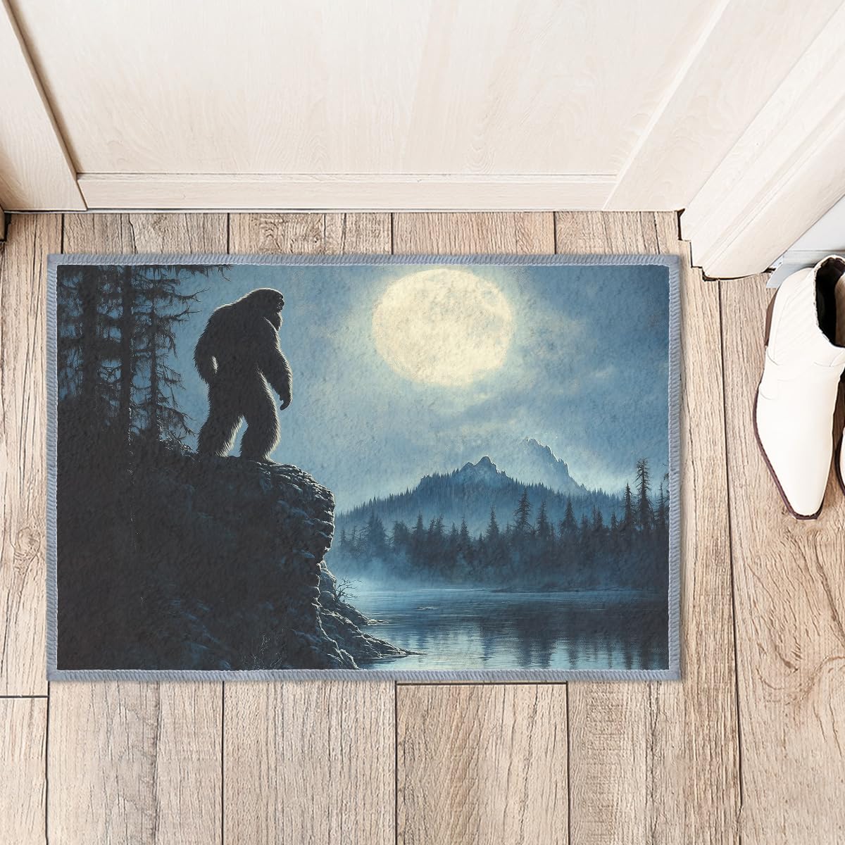 Bigfoot Indoor Rug 2x3 Small Kitchen Bathroom Rugs for Entryway, Washable Soft Non-Slip Cool Mystery Sasquatch Moon Forest Area Rug,Door Mat for