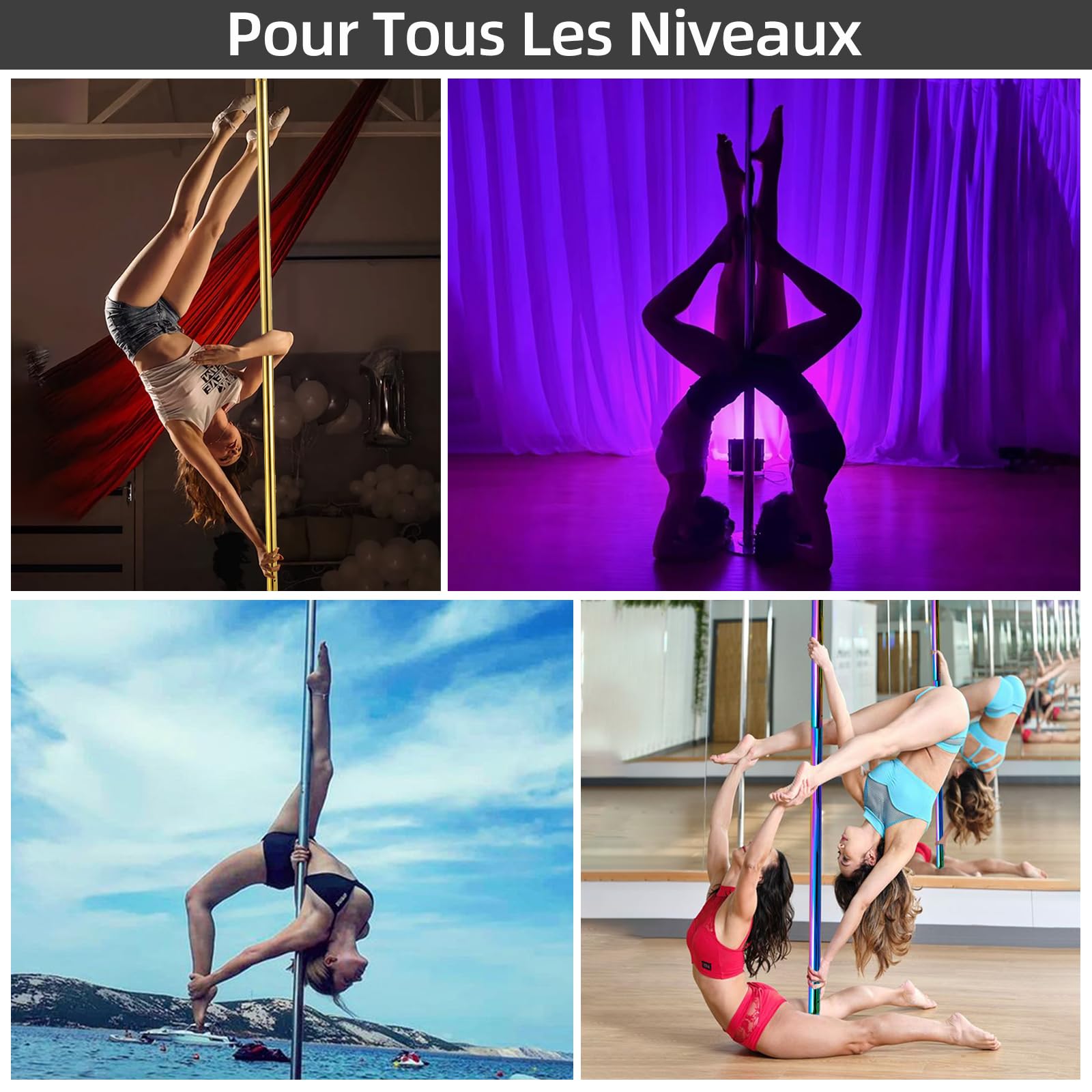PRIOR FITNESS Palo Pole Dance da Casa - Kit Pole Dance-Asta da Ballo da 45 mm da 2,35 a 2,74 m, Regolabile in Aaltezza, 2 modalità: Rotante/Statica, Portata Fino a 200 kg…