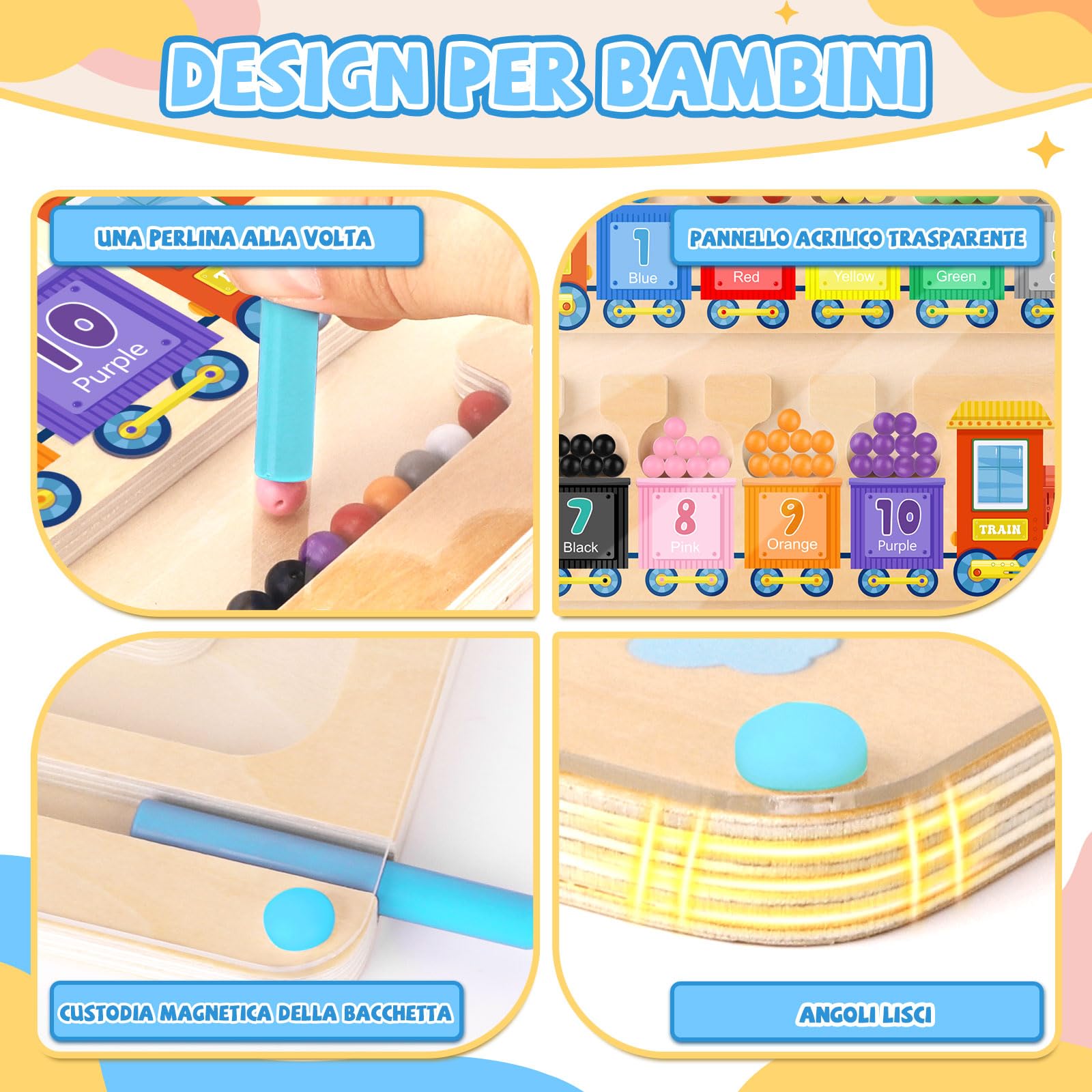 Giochi Montessori 3 anni Labirinto Magnetico Giocattoli Legno Montessori per Bambini Giocattoli per l'apprendimento per Numeri e Colori Gioco di Selezione Regalo Bambini Bambina Bambino 3 4 anni