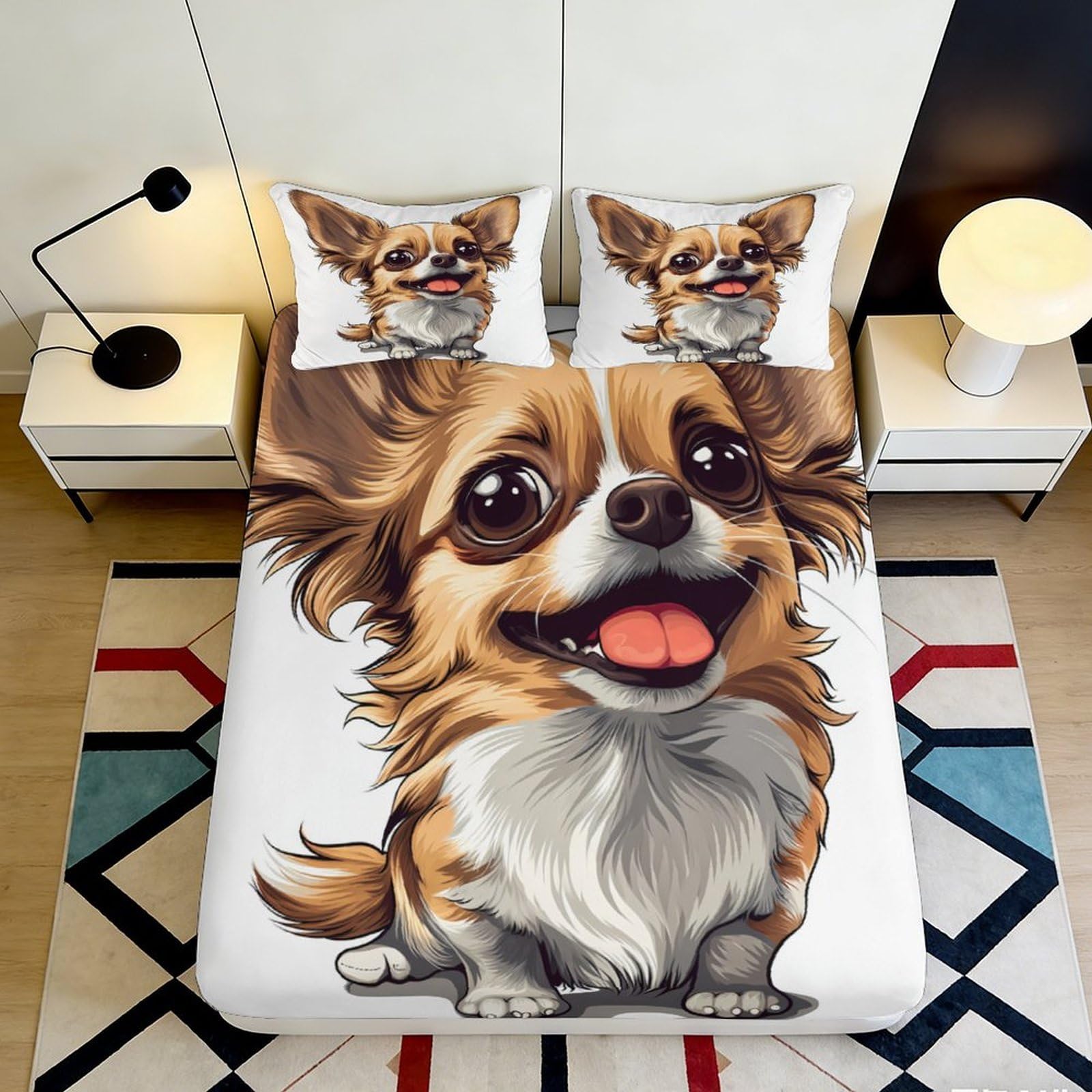 3D Printed Cute Chihuahua Fitted Sheet Microfiber Soft Bed Sheet for Bedroom Dorm Mattress Protection Decor 90x200x25cm
