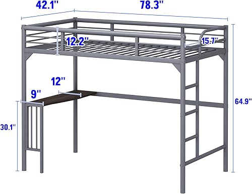 Miniatura 2 de Cama alta de tamaño individual, cama alta con escritorio y estantes de almacenamiento, cama alta de metal tamaño individual con escritorio, no