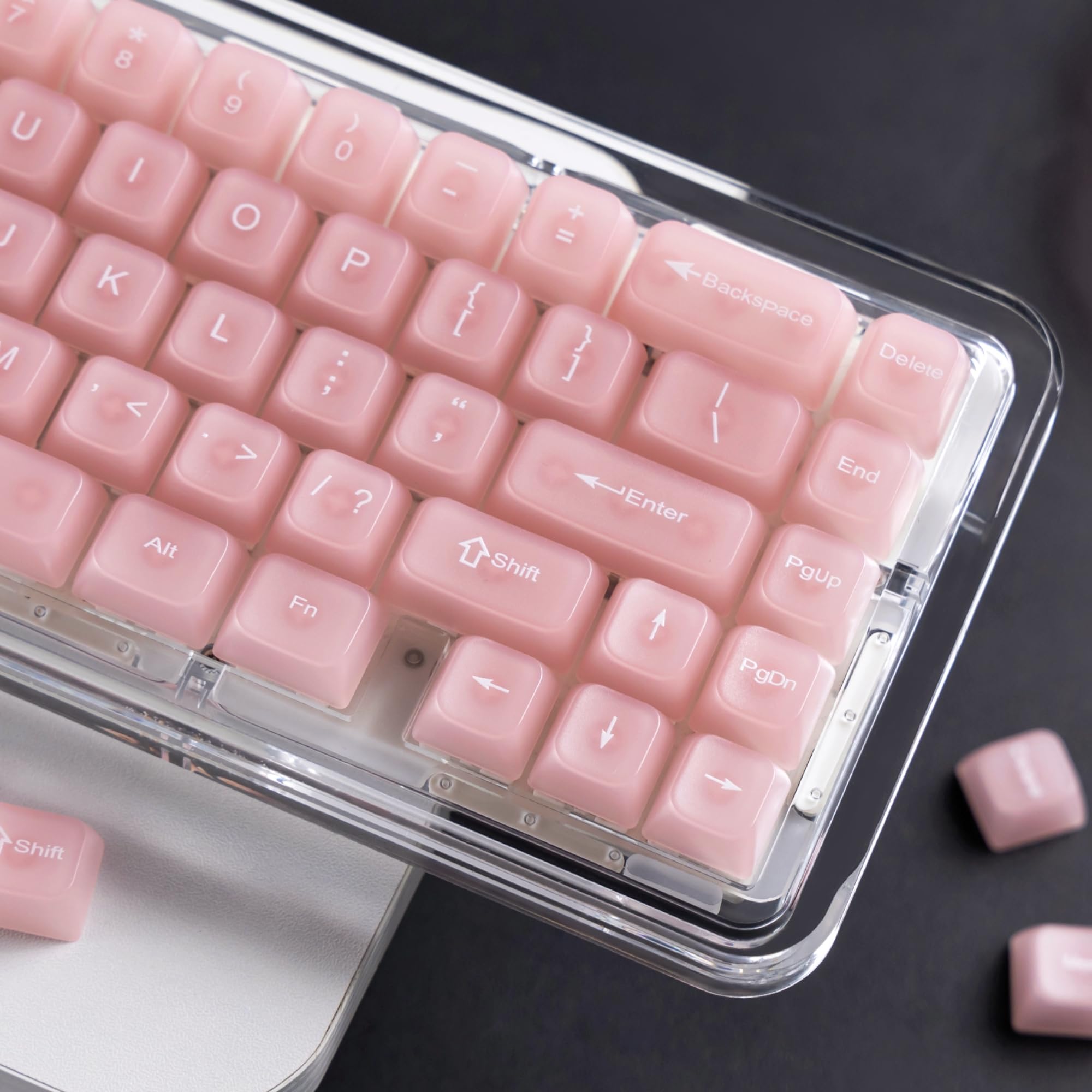 Womier Frosted Jelly Keycaps Pink, Clear Shine Through Keycaps