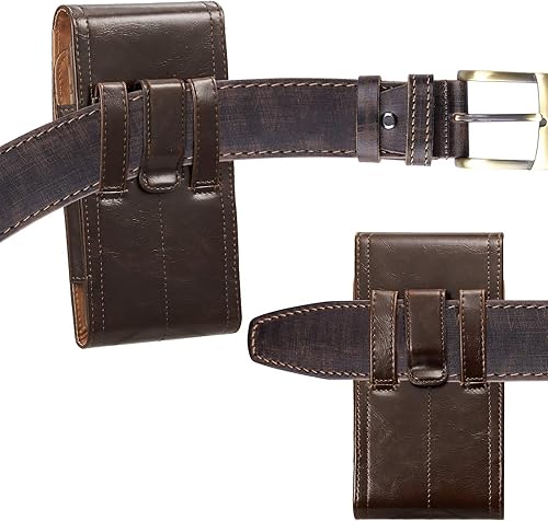 Miniatura 6 de LUXMO - Funda vertical para teléfono, portátil, de piel, con clip para cinturón, bolsillo con anillo para colgar, compatible con iPhone 7 Plus 8