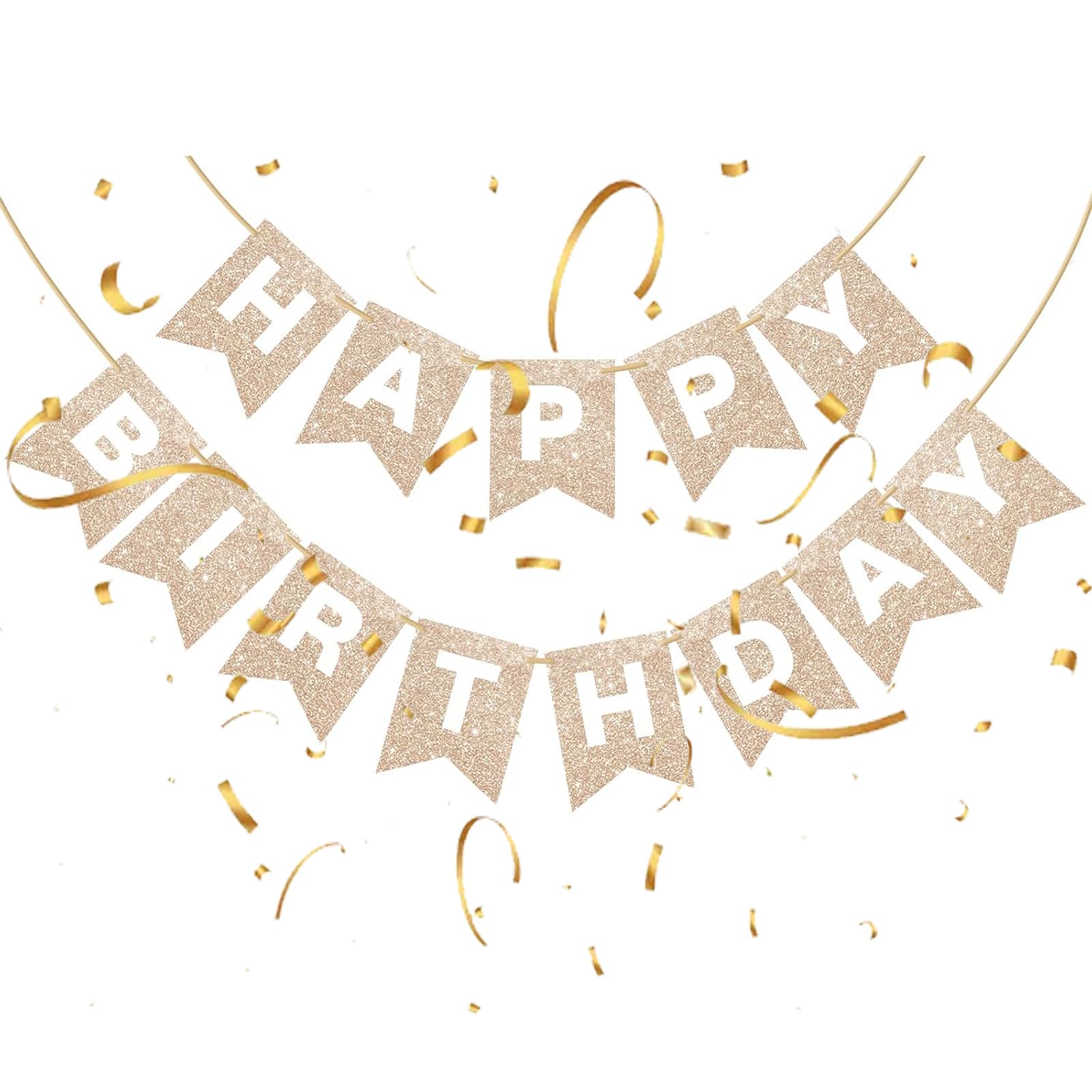 Gold Happy Birthday Banner - Sign Glitter Bunting Garland Backdrop Party Decorations,DIY Wall Door Ceiling Cake Topper Balloons Celebration for Women Girls Men Boys