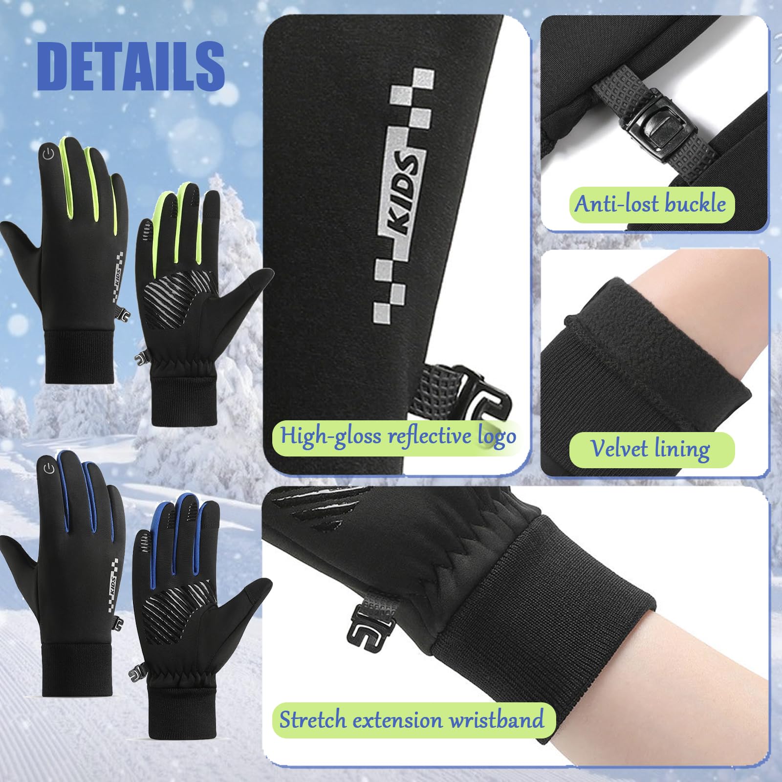 DKDDSSS 2 Pares Guantes de Ciclismo para Niños, Guantes Deporte de Invierno Termicos de Mitones de Pantalla Táctil Antideslizante para Correr Esquí Moto Bici Sport Ski Senderismo Accesorios