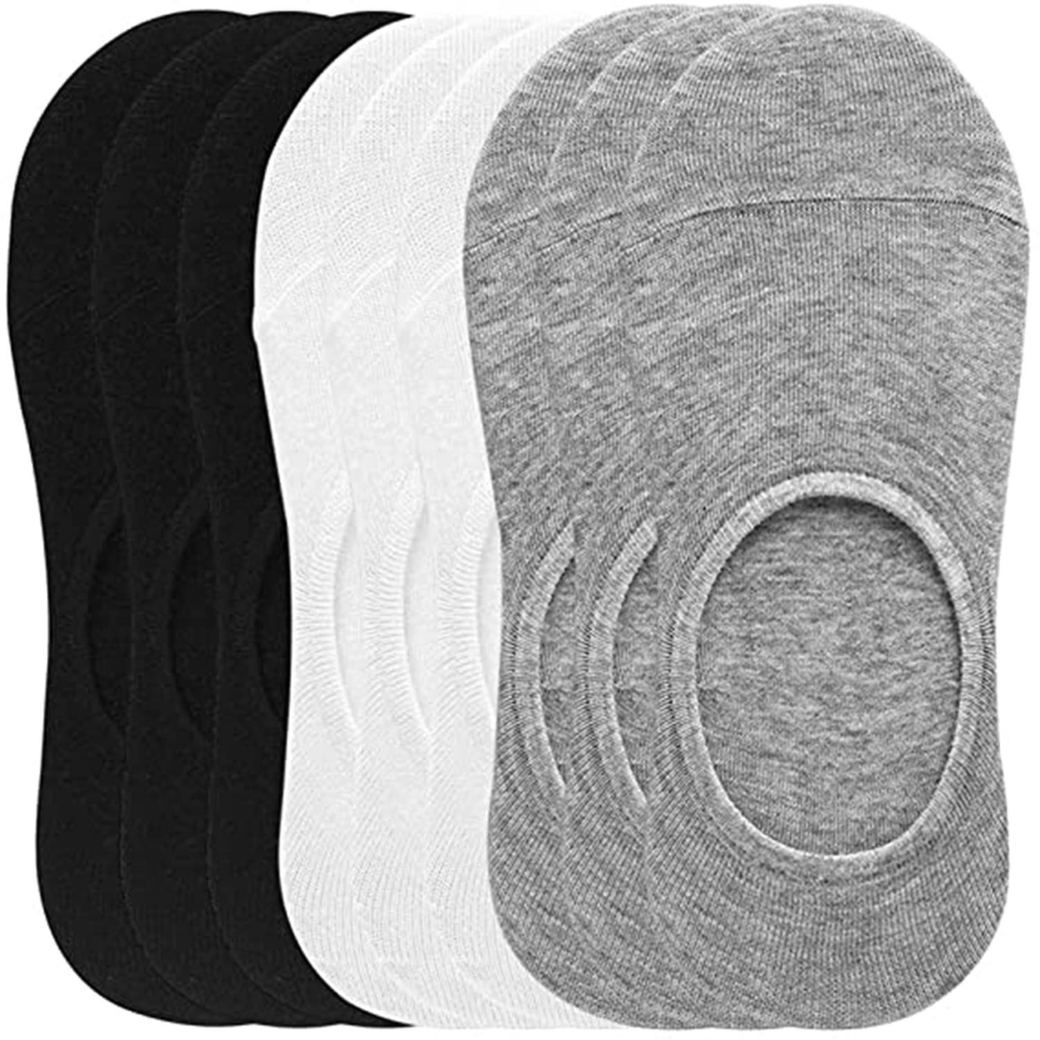 Womens Low Cut Non Slip No Show Socks, Women's No Show Socks with Reinforced Toe Non Slip Thin Invisible Flat Boat Liner Low Cut Cotton (3 Pairs) - One Size - Black Grey White