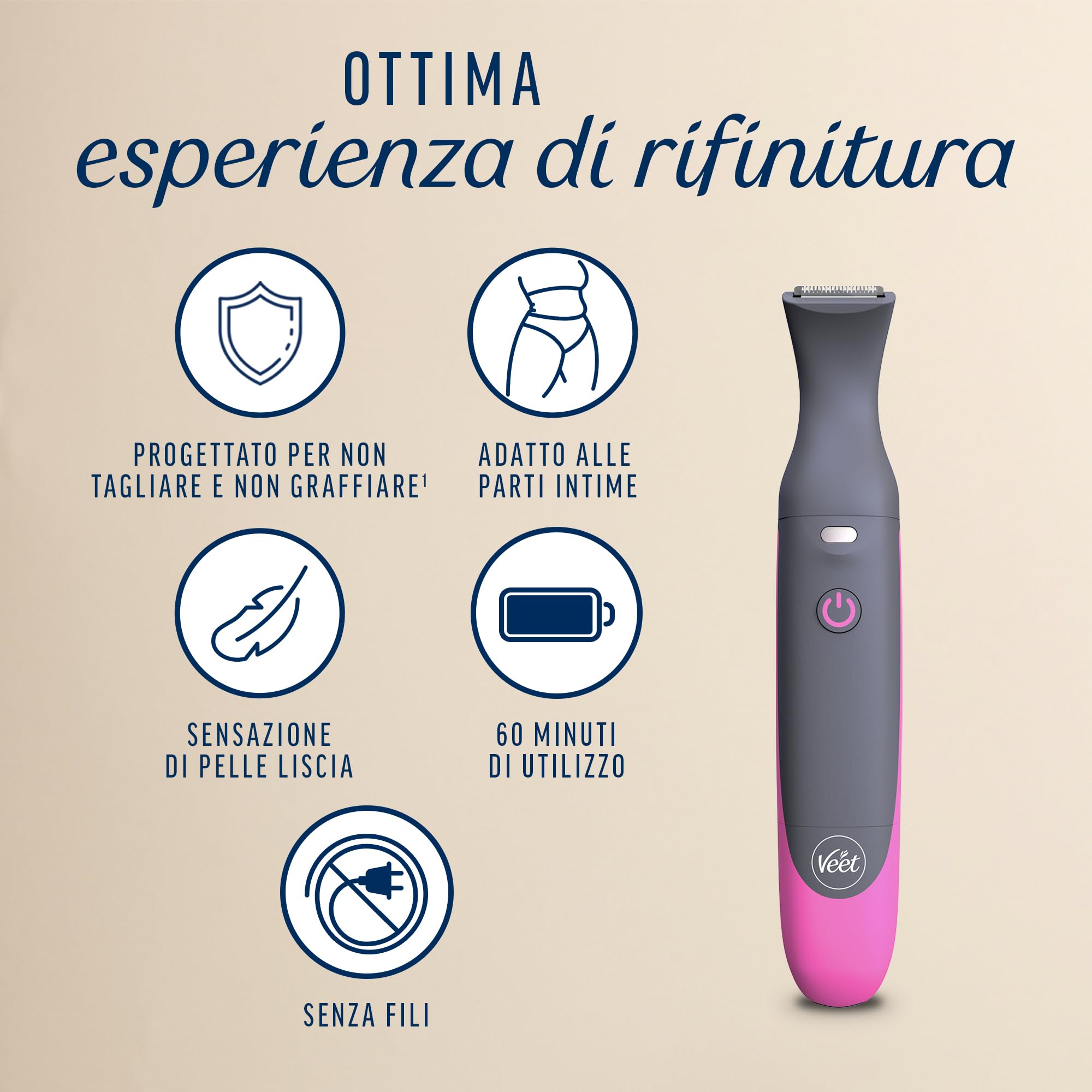 Veet Expert All-In-One Trimmer, Rasoio elettrico donna, Viso e parti intime, 100% waterproof, 2 testine e 3 pettini, Rasatura ad alta precisione, Cordless + Strisce Depilatorie viso Pelli Sensibili