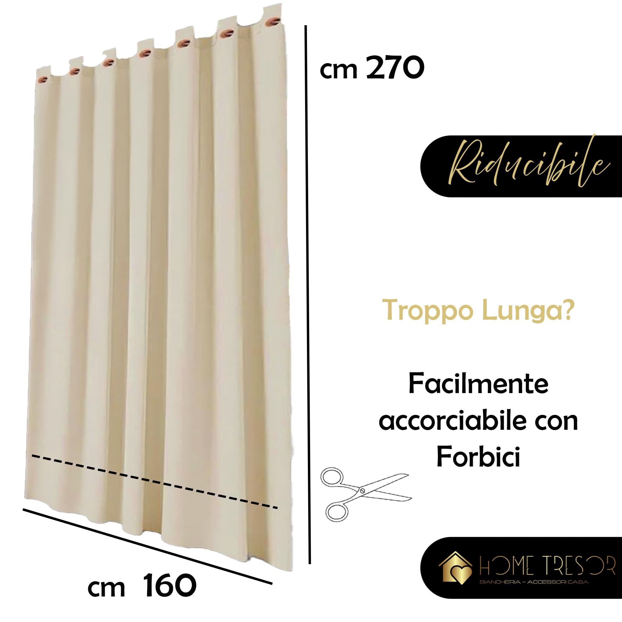 Home Tresor Tenda per Gazebo 160 x 270 cm da Esterno Impermeabile Antivento con Passanti e Bottoni, Oscurante e Lavabile – Idrorepellente per Pergolato Balcone Giardino - 1 Pannello, Crema