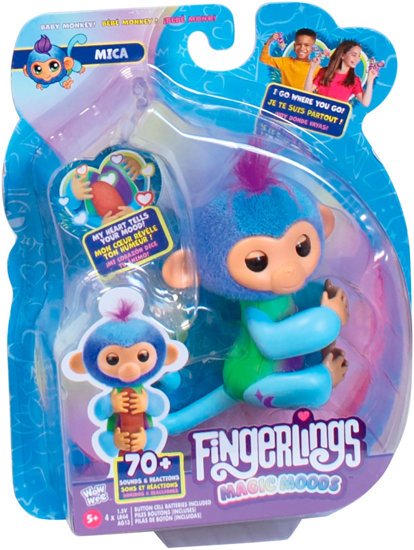 FINGERLINGS - Magic Moods Mica - Zawieś Mikę na Twój palec - Jego serce świeci w zależności od nastroju - Komunikuj się z 70 dźwiękami i reakcjami - dołączone baterie - zabawka interaktywna - od 5 lat