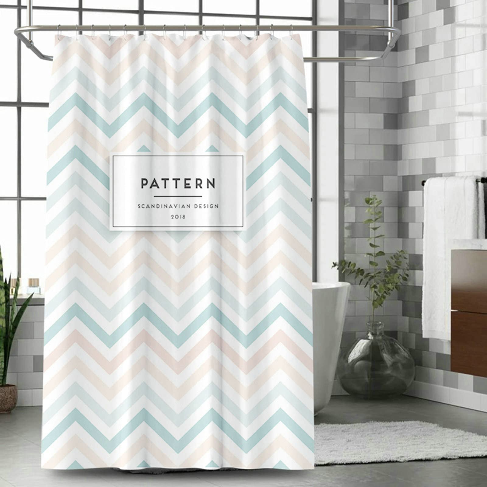 Tenda della Doccia del Bagno, Tenda Doccia Lettere A Strisce Ondulate Tenda Doccia 240x200CM