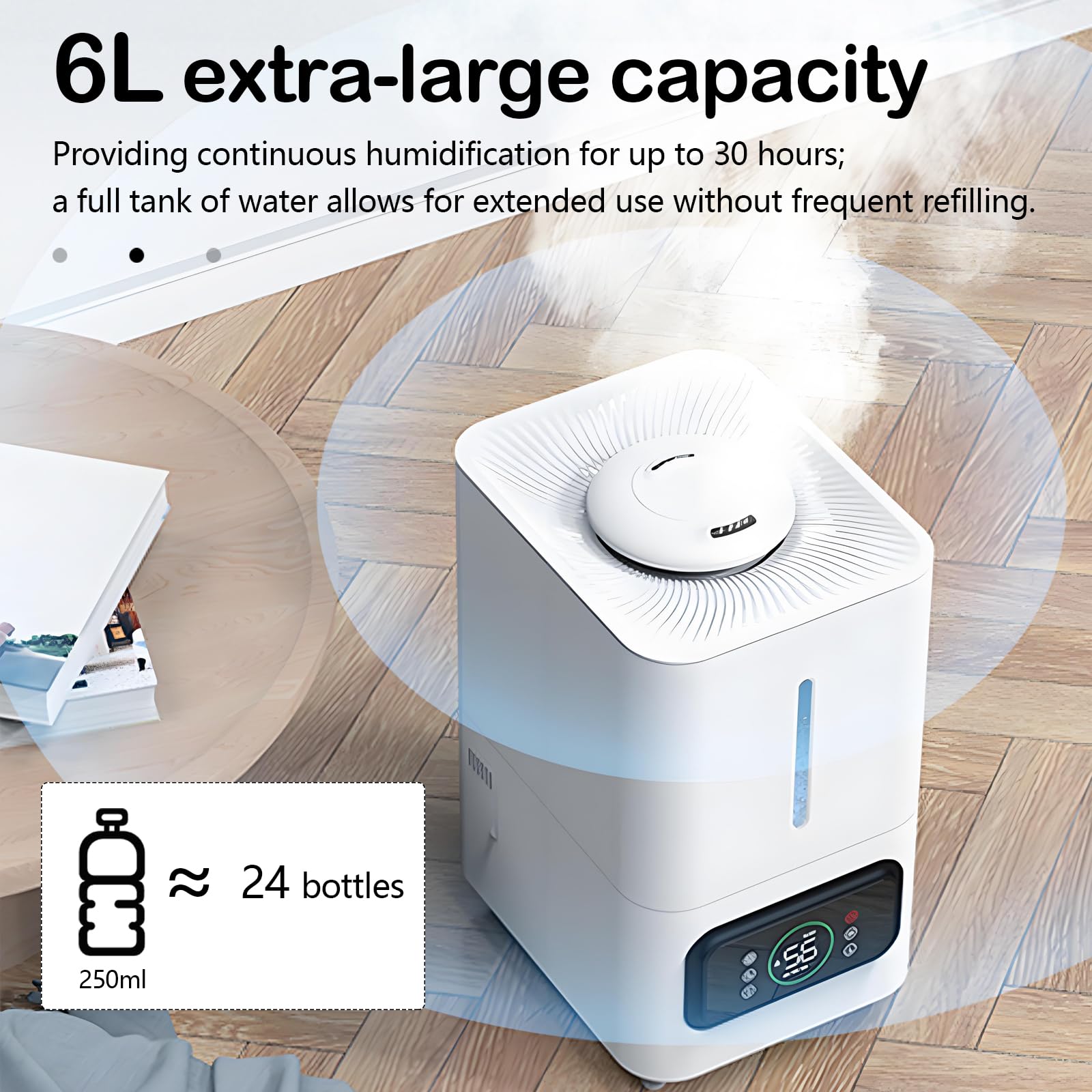 Humidificador de Aire para Plantas, Humidificador Ultrasónico Inteligente de llenado Superior con Humedad Ajustable y Temporizador