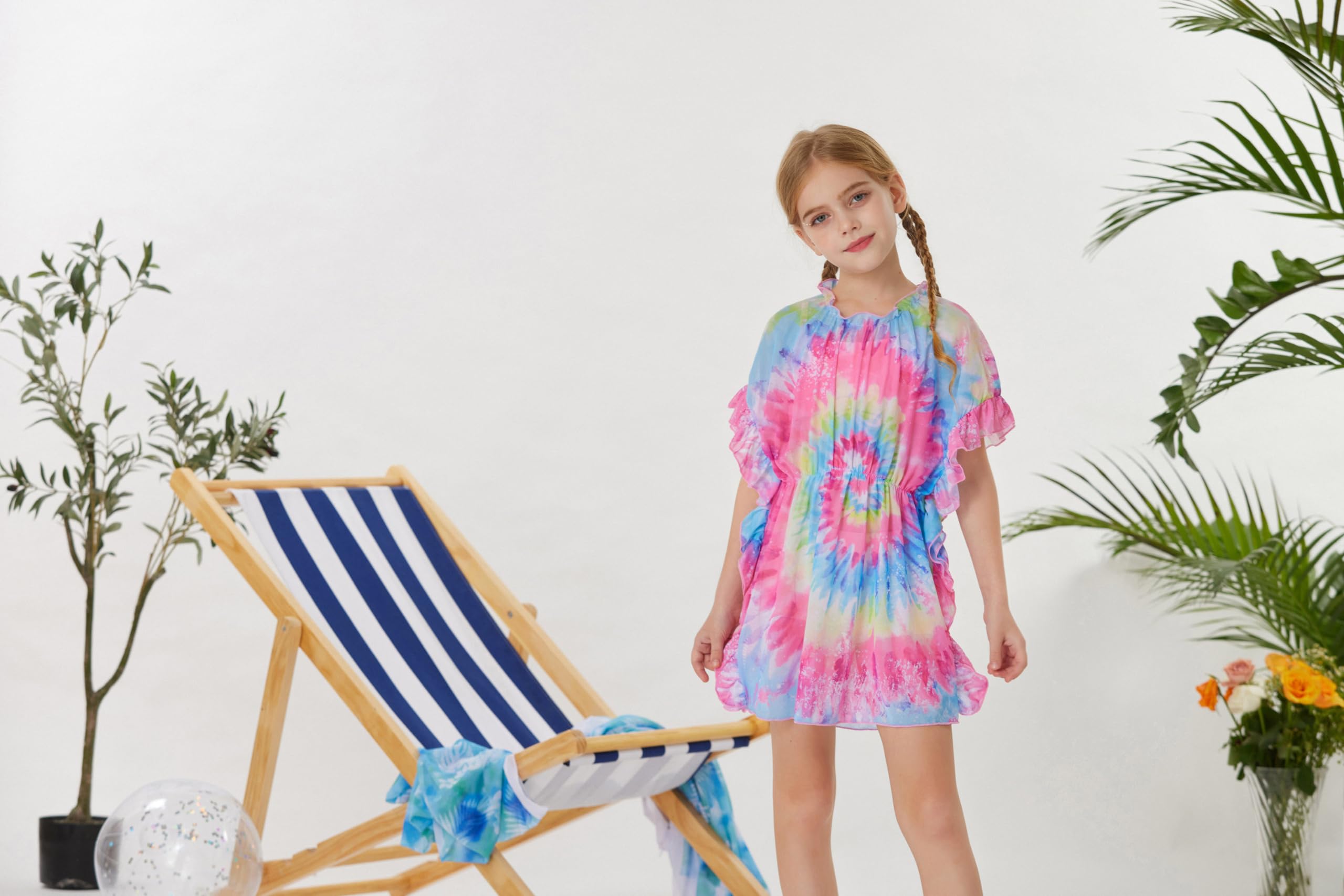 GRACE KARIN Vestido de baño para niñas, salida de baño, vestido de playa casual, manga dolman, cintura elástica, malla