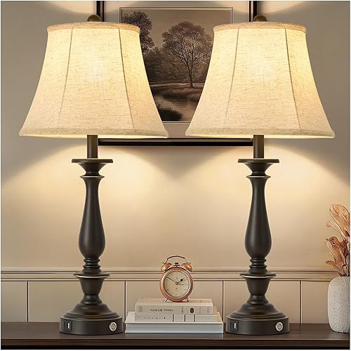 AIDENOEY Juego de 2 lámparas de mesa tradicionales de 28.5 pulgadas, lámparas de mesa rústicas de granja para sala de estar, dormitorio, lámparas de