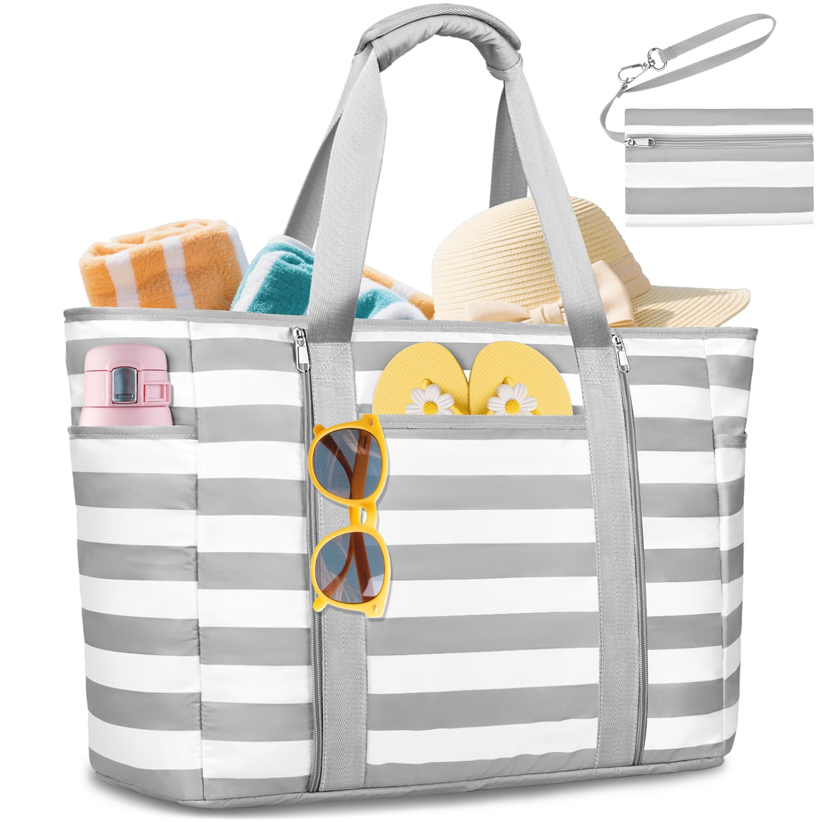 Borsa Mare Donna Grande, Borsa Spiaggia XXL Famiglia 45L Impermeabile Borse Mare con Cerniera Pieghevole Leggera Borse Beach Tote Bag per Spiaggia,Viaggio,Vacanza