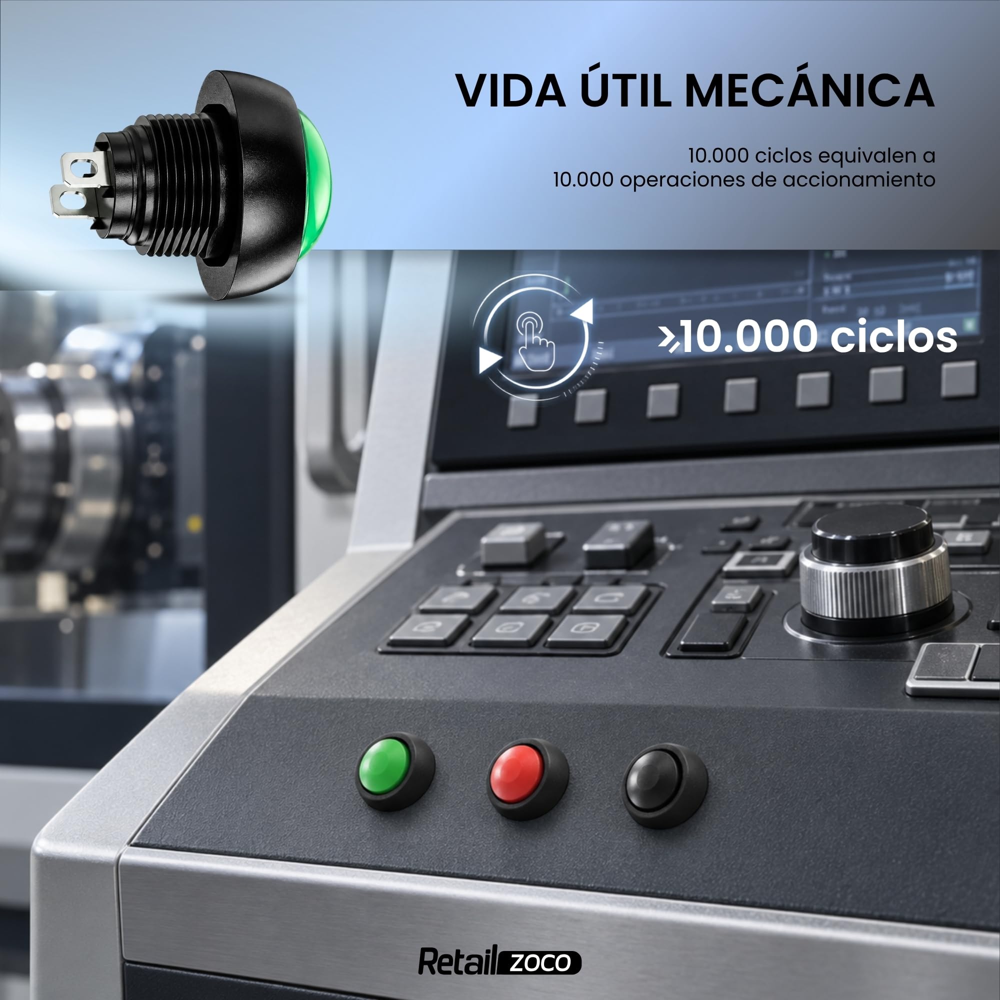 Botón Pulsador Momentáneo, Botón Auto Reinicio, 12V 2A, Verde, 1 Unidad - imagen 6