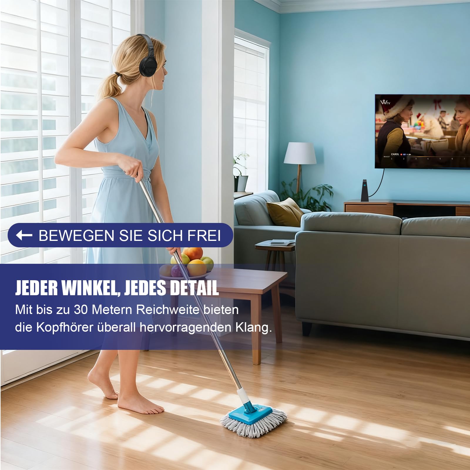 Kabellose TV-Kopfhörer für Senioren mit Großen Tasten, 2,4G Sender-Ladestation, Unterstützung Optischen/RCA/AUX-Ausgang Bluetooth-Over-Ear-Kopfhörer mit 3EQ-Modi, 30m Reichweite keine Audioverzögerung