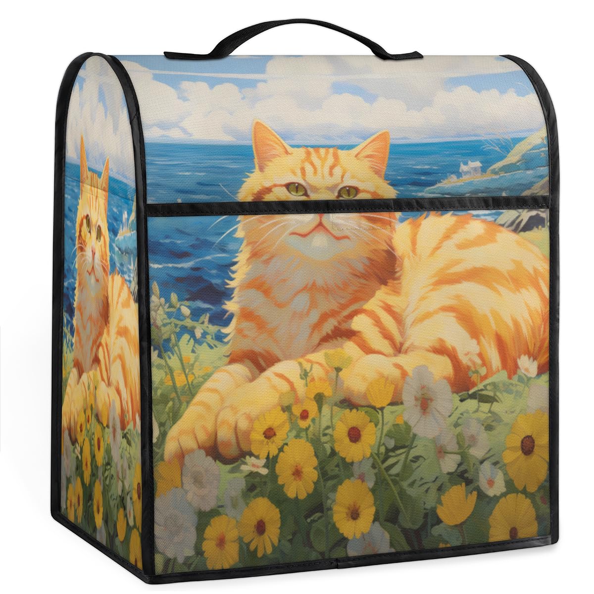 Coffee Maker Cover Cute Cat Floral Kitchen Appliance Covers Small Appliance Covers Blender Cover Juicer Cover Dust Covers for Kitchen Appliances with Top Handle and Pockets,Washable,C413