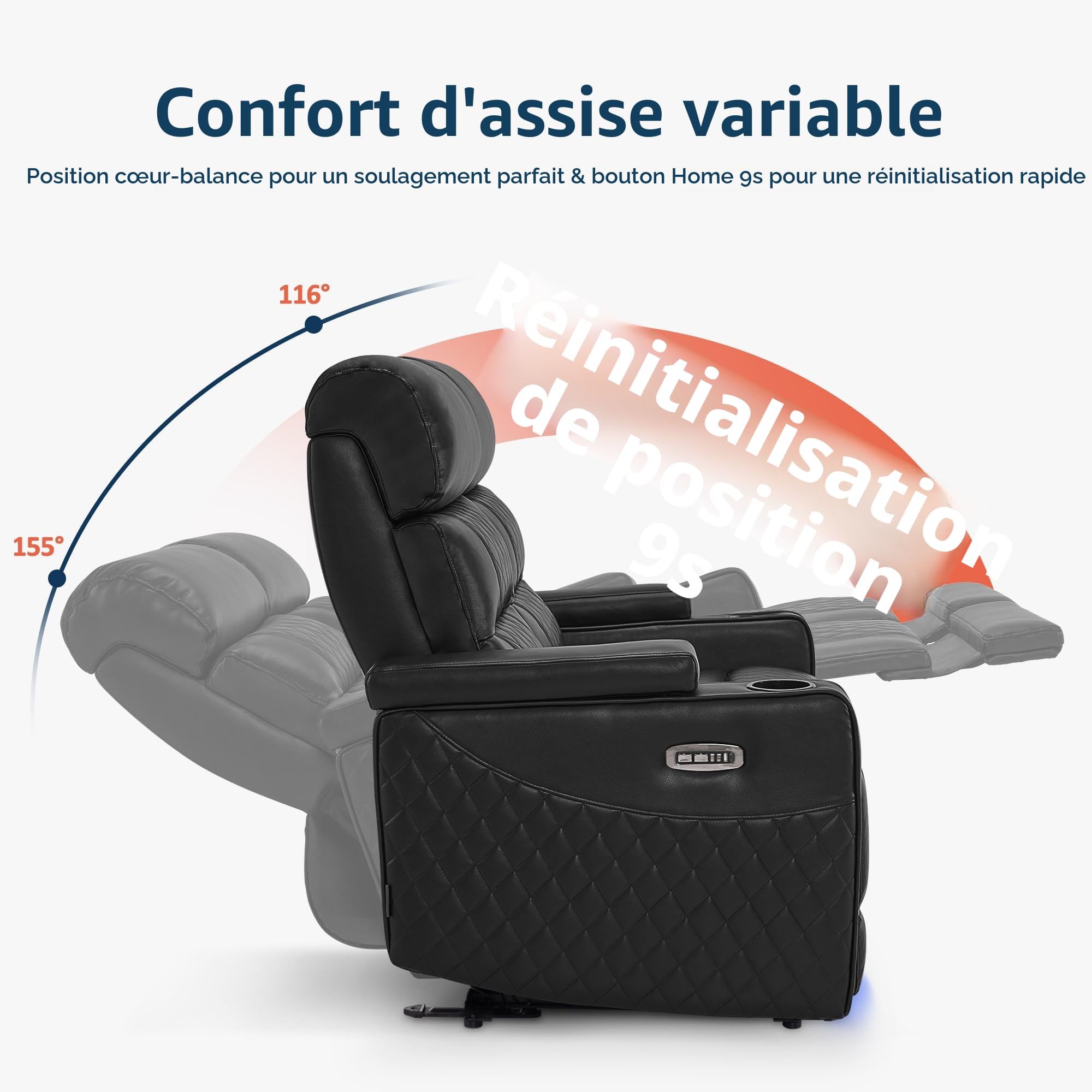 M MCombo Fauteuil cinéma 2 Places, réglable électriquement, Zero-Gravity, Appui-tête réglable, canapé 2 Places avec Fonction lit, Coussin d'assise en Mousse Pleine 35D 7705