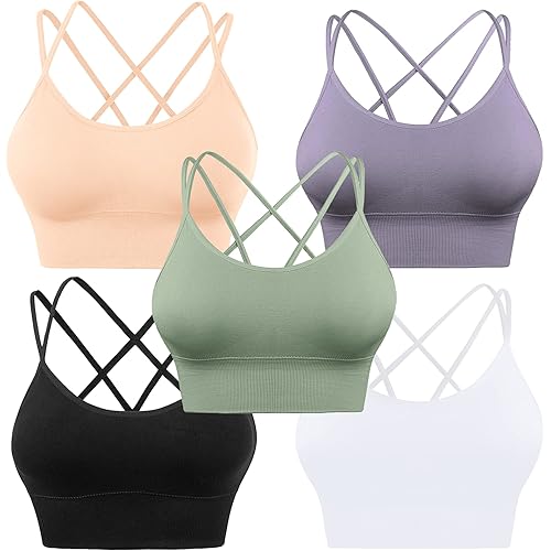 Evercute Cross Back Sport Bras Padded Strappy Criss Cross Cropped Bras for Yoga Workout Fitness Low Impact