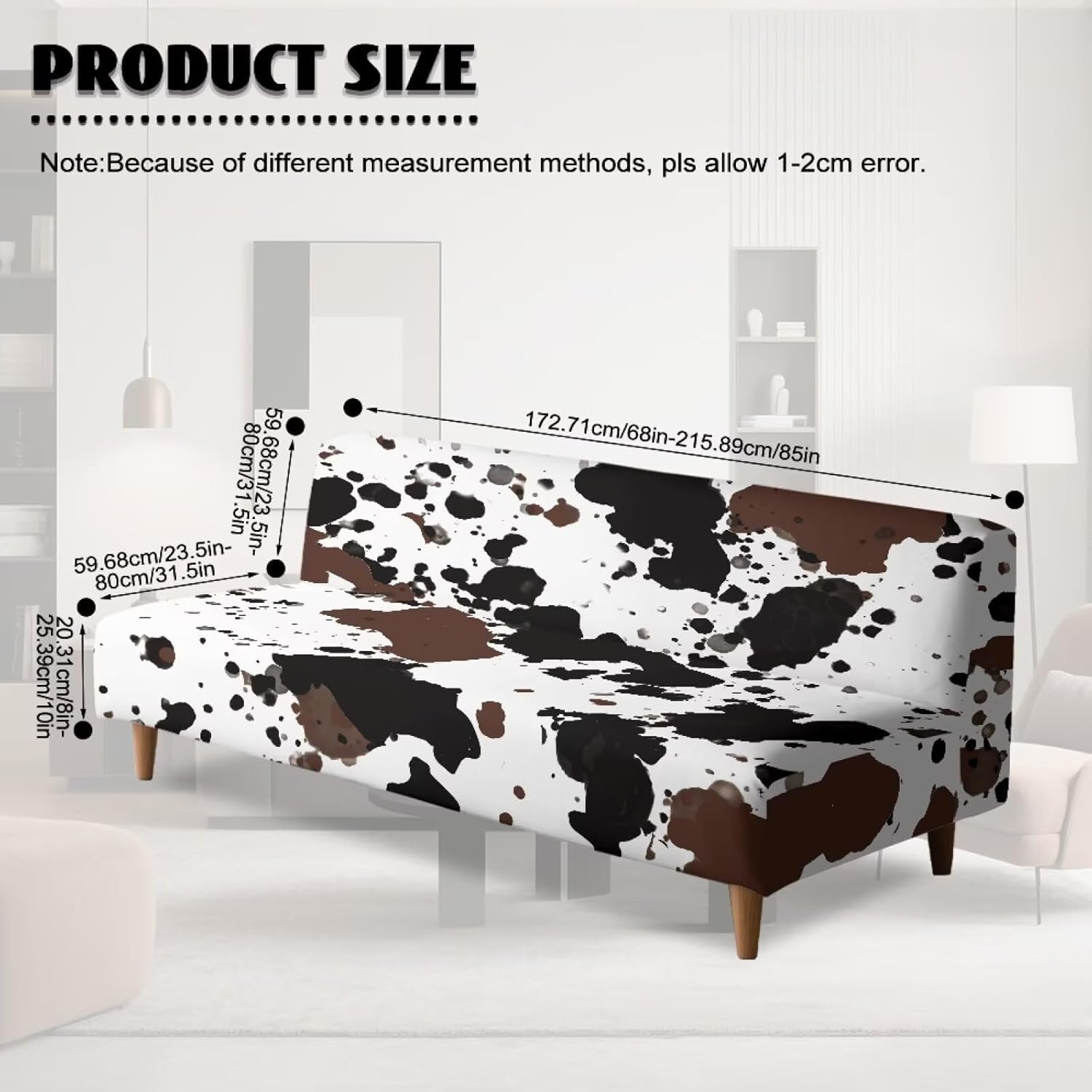 Black Brown Cow Print Futon Cover Stretch Armless Sofa Cover Stretchable Couch Covers Elastic Bottom Washable Home Decor Furniture Slip Covers