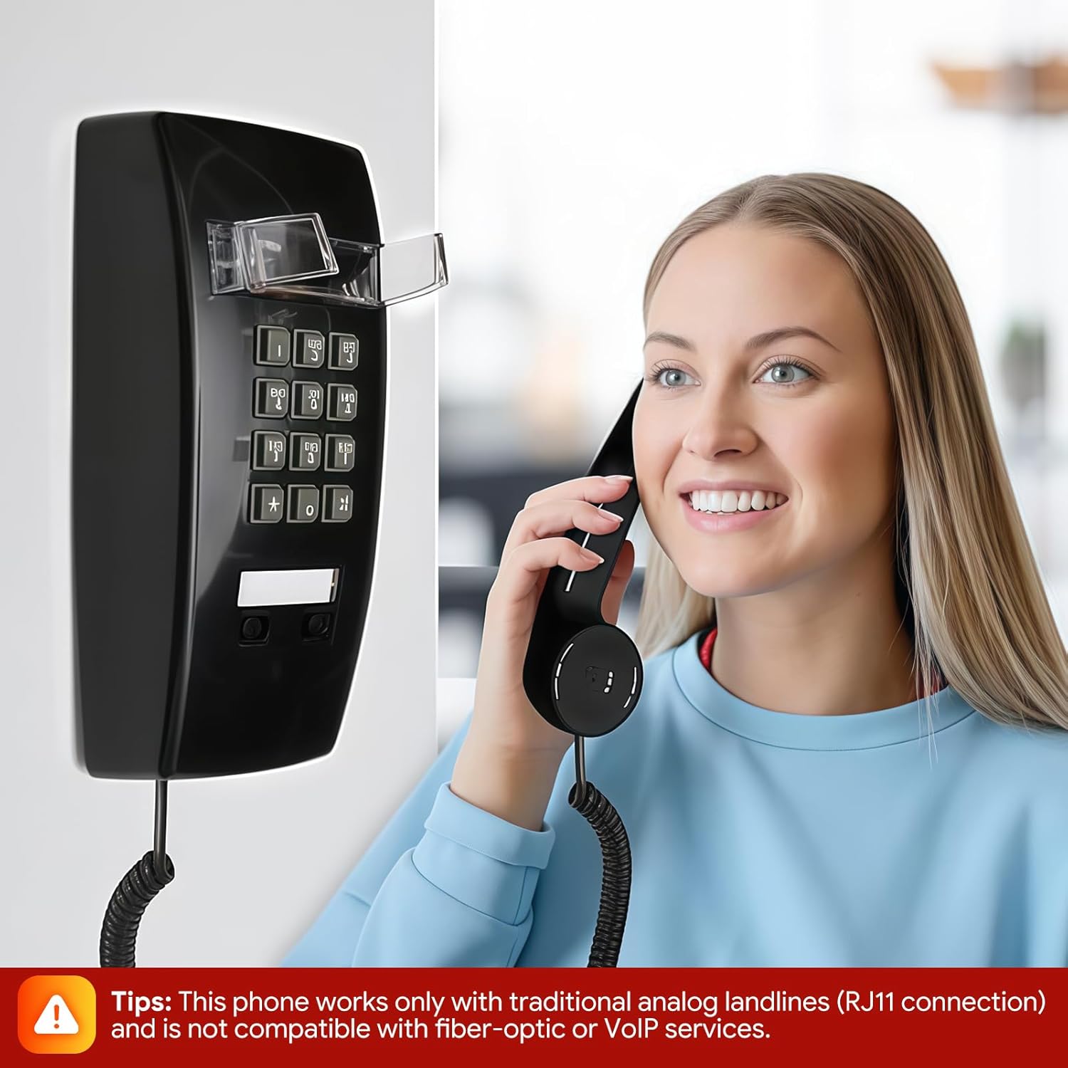 Sangyn Retro Wall Phones for Landline with Loud Mechanical Ringer Vintage Wall Mount Phone with Volume Adjustable Old Fashioned Corded Landline Telephone for Kitchen School Office, Black