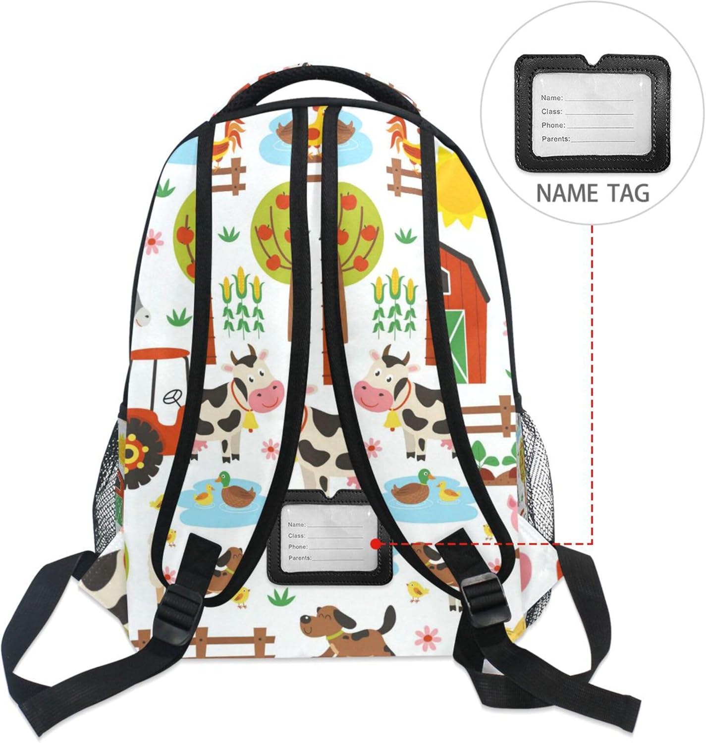 Farm Animals Cow Pig Sheep Horse Donkey Backpack for Boys Girls Teens, Kids Bookbag Laptop Tablet Travel School Bag with Name Tag