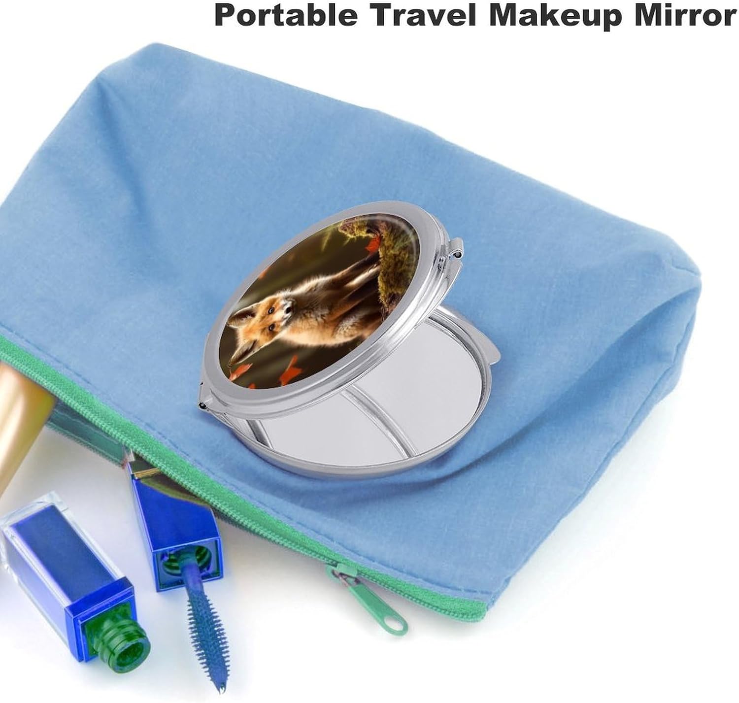 Cute Fox Travel Makeup Mirror Compact for Purse Pocket image 3