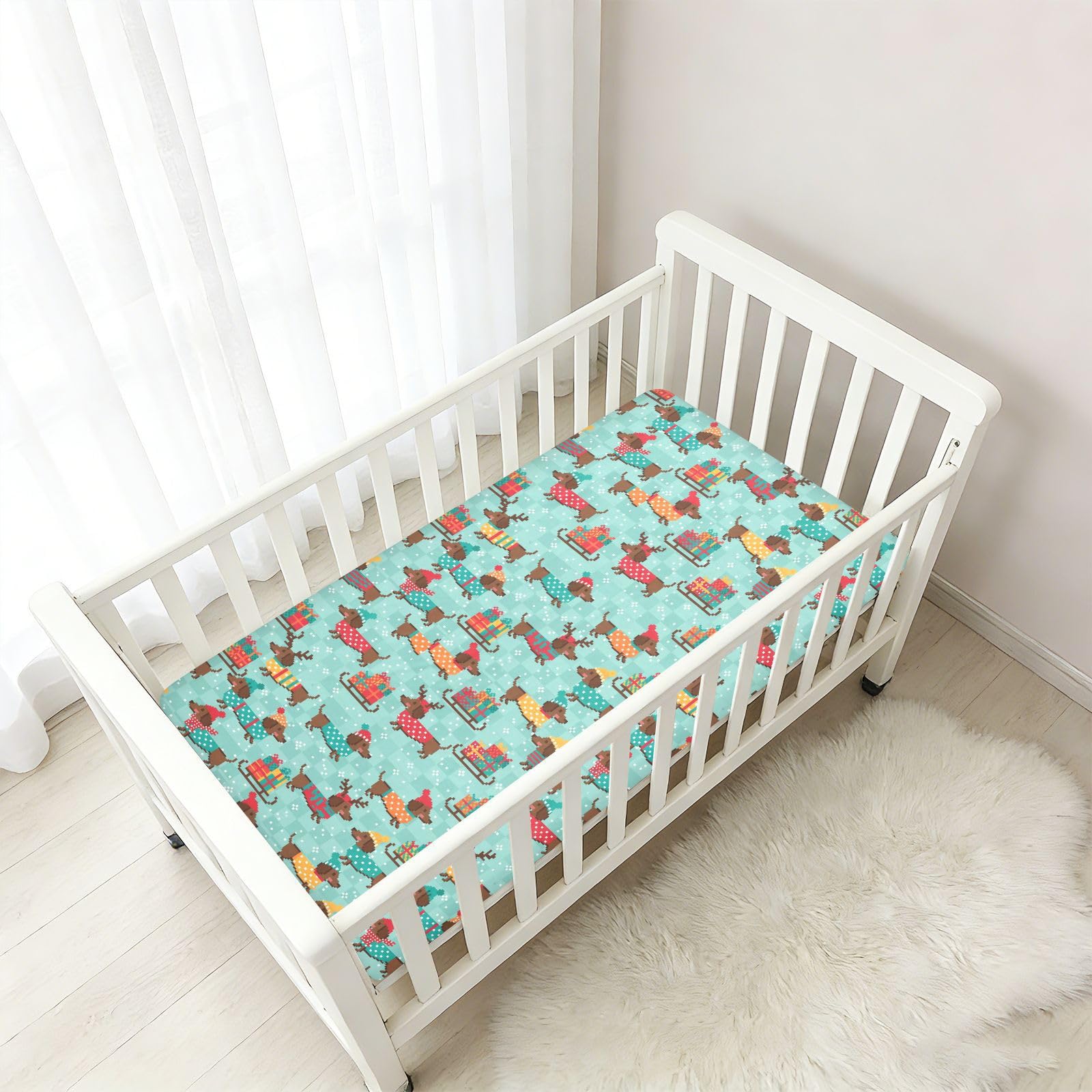 Drap-housse pour lit de bébé motif teckels de Noël pour garçons et filles, 71,1 x 132,1 cm