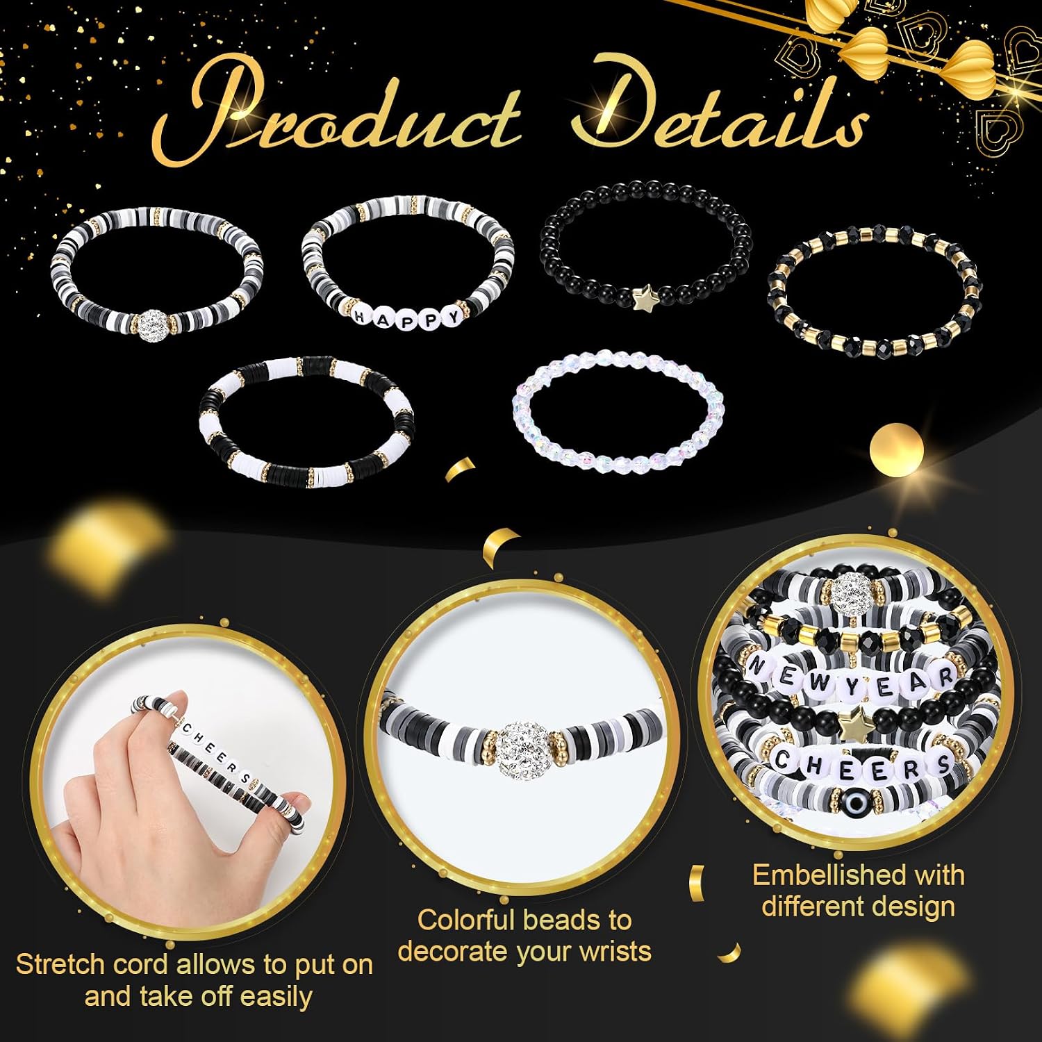 Quelay 20 Pcs Beaded Bracelets Charms Stretch Bracelets Festival Bulk Jewelry for Women Friendship Party Gifts