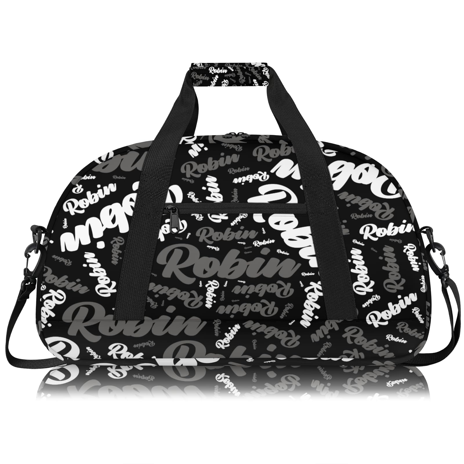 Personalized Sport-Gym-Swimming-Bag for Kids Custom Duffel Travel Bag for Boy Girl Dance Gymnastics Bag Overnight Weekend Bag Gray White Text