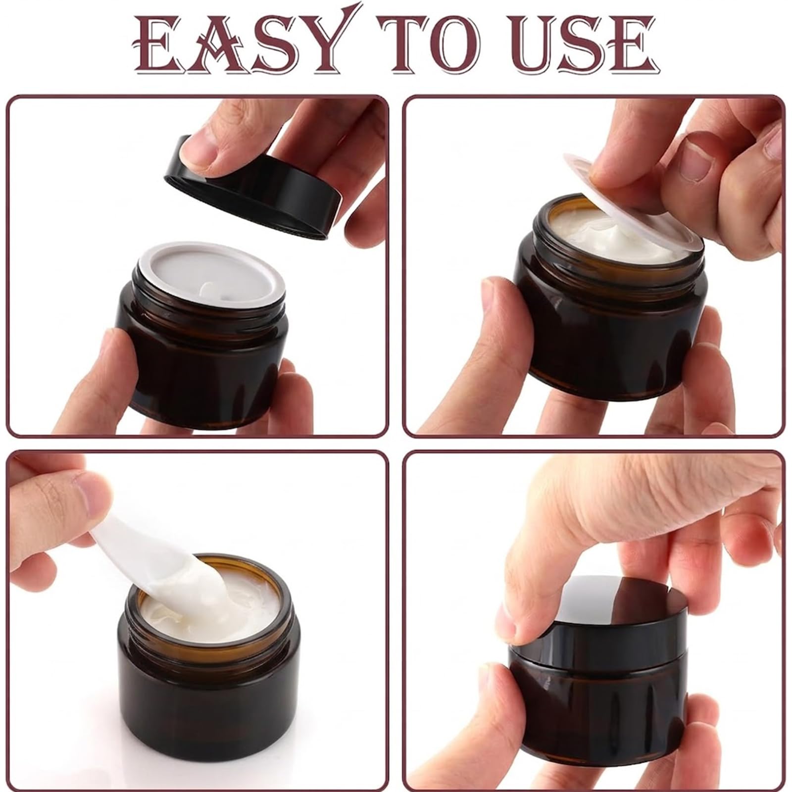 20 Stück Cremedosen zum Befüllen 50ml Glas, Glastiegel 50ml mit Deckel für Creme, Tiegel für Creme, Salbentiegel Braunglas mit Deckel und Liner für Kosmetika, Lotionen, Cremes