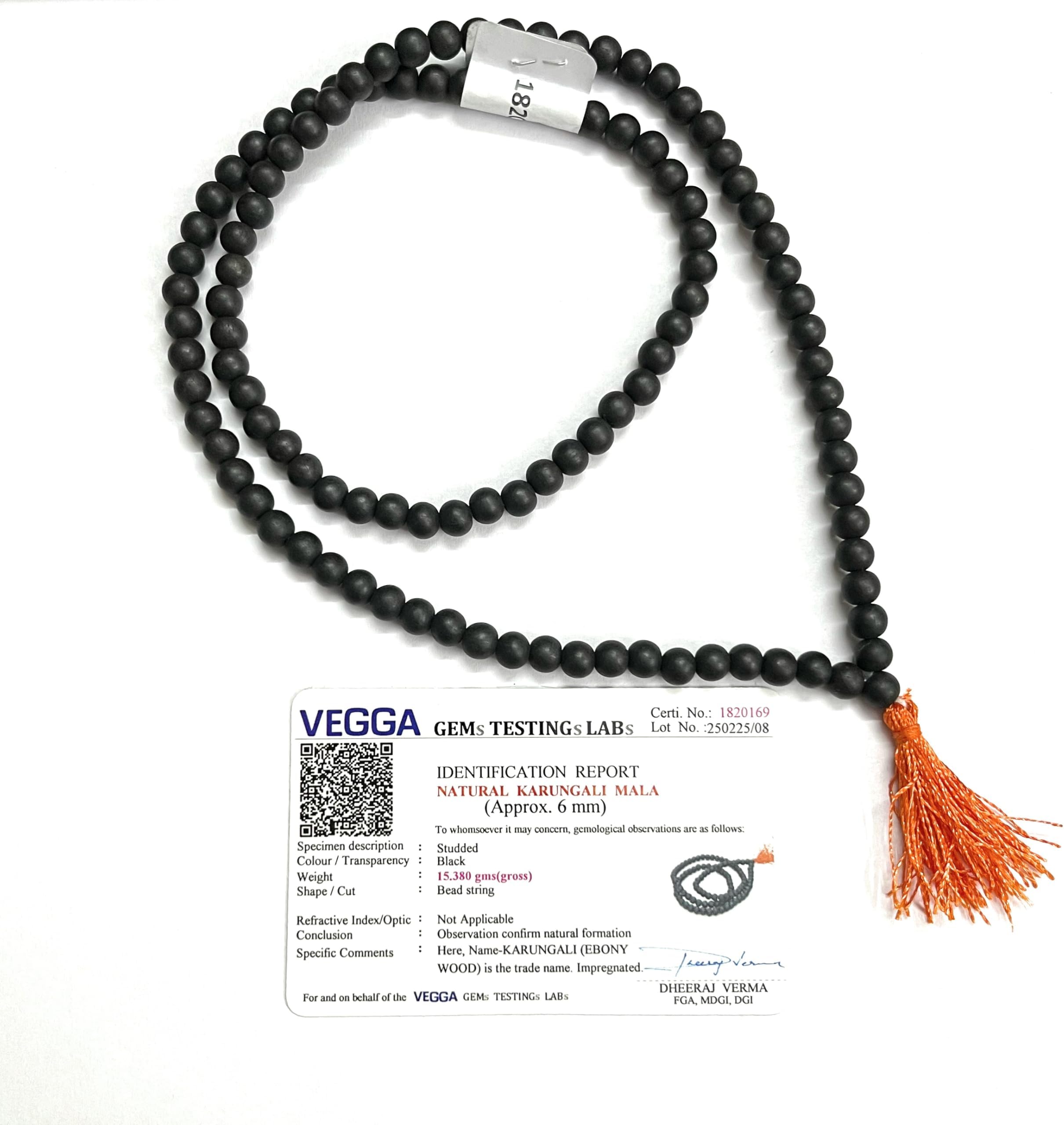 Karungali Malai Original 108 Beads mm (Pack of 1) Natural Unpolished Karungali Malai for Pooja, Ideal for Homam, Mantra Jaap, Temple Puja, 6 mm, Karungali Kattai/Ebony Wood