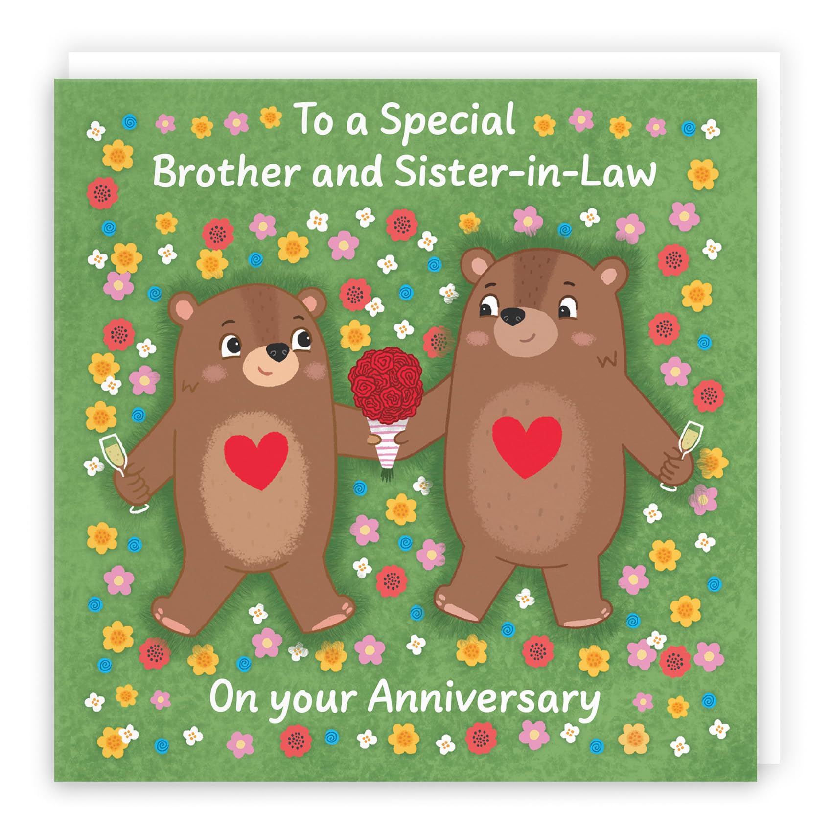 Hunts England, Cute Flowery Bears Brother And Sister In Law Anniversary Card