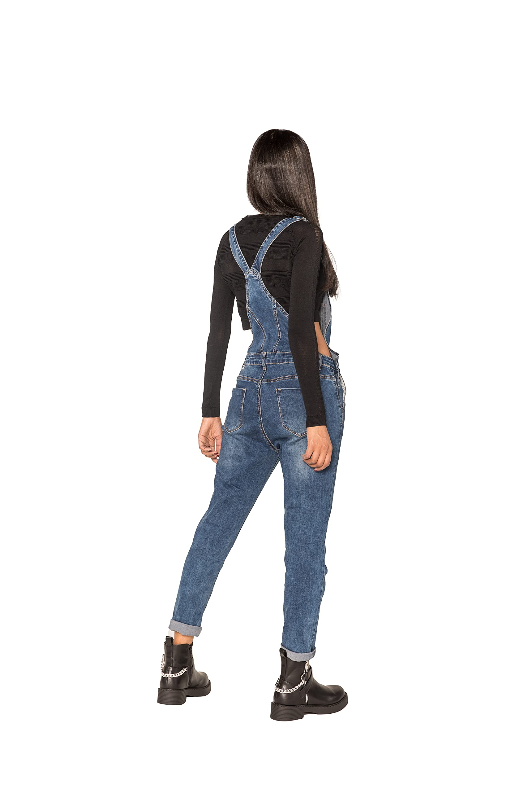 Nina Carter Salopette da donna, in denim, stile vintage, tuta estiva