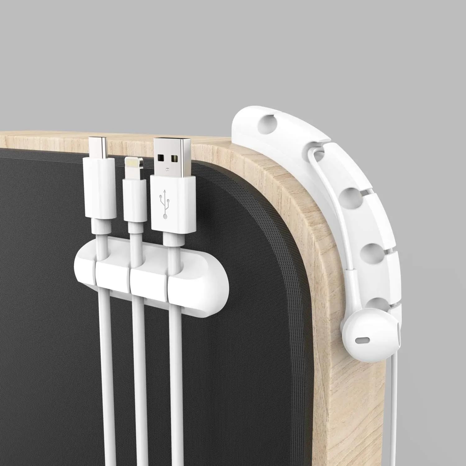 Paquete de 5 clips de gestión de cables, organizador de cables adhesivo para escritorio, coche, mesita de noche, oficina, hogar, se adapta a cables de carga USB, cables de alimentación, auriculares (7