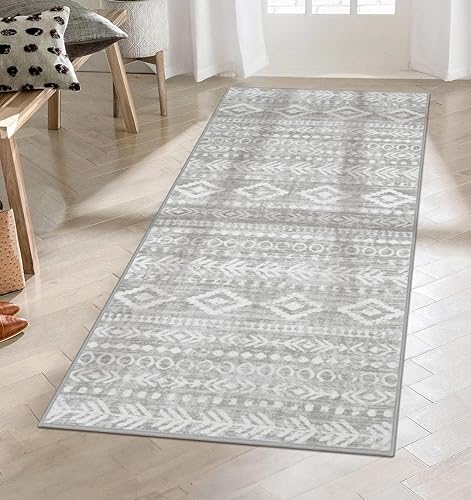 Miniatura 9 de Lahome Alfombra de pasillo gris de granja, ultrafina, lavable, de 2 x 5 pies, con respaldo de goma, antideslizante, con estampado tribal de pelo