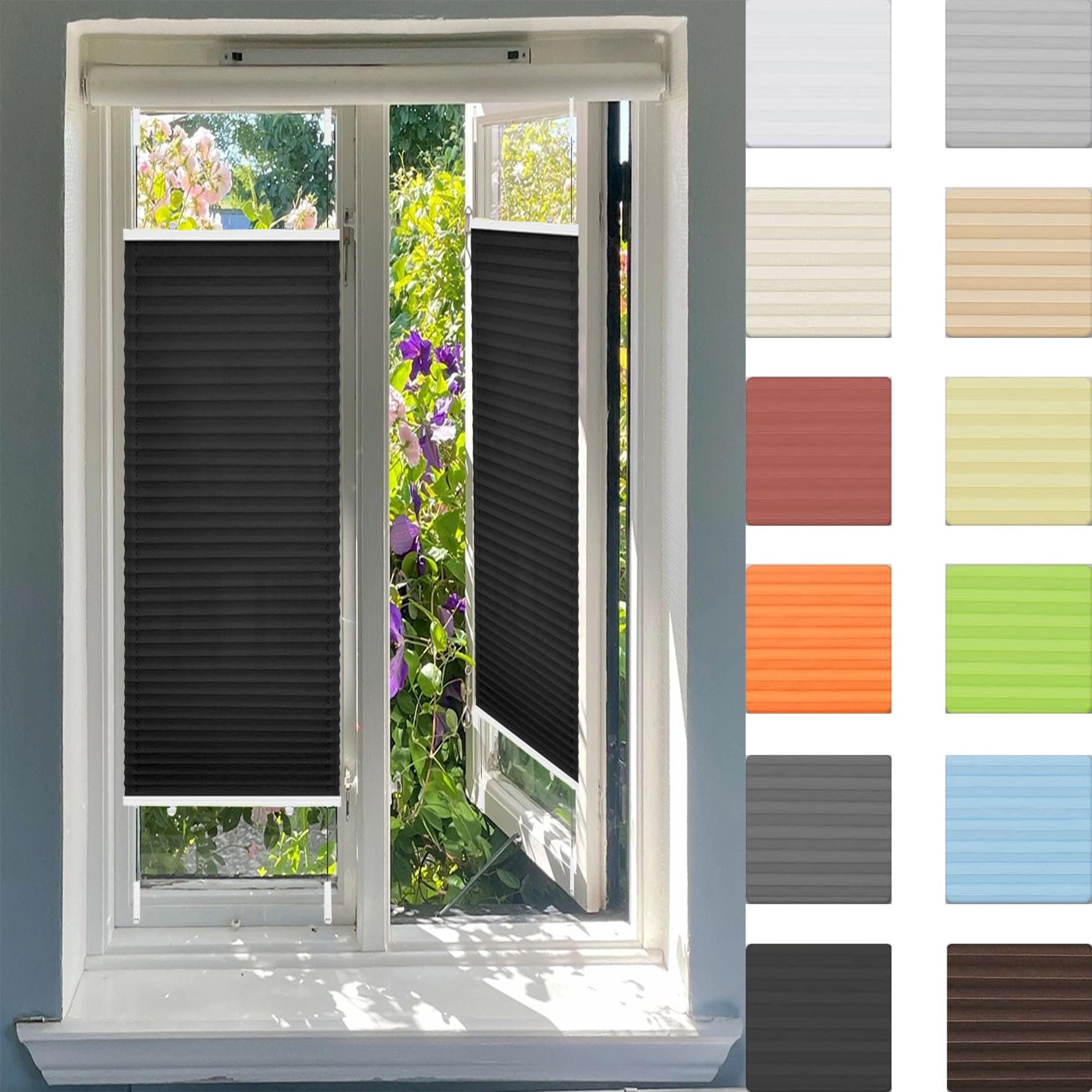 Geen Boren Jaloezieën 100 x 120 cm Blackout Thermische Privacy Bescherming Jaloezieën Klik in Eenvoudig Te Installeren Voor Patio Badkamer Slaapkamer, Zwart