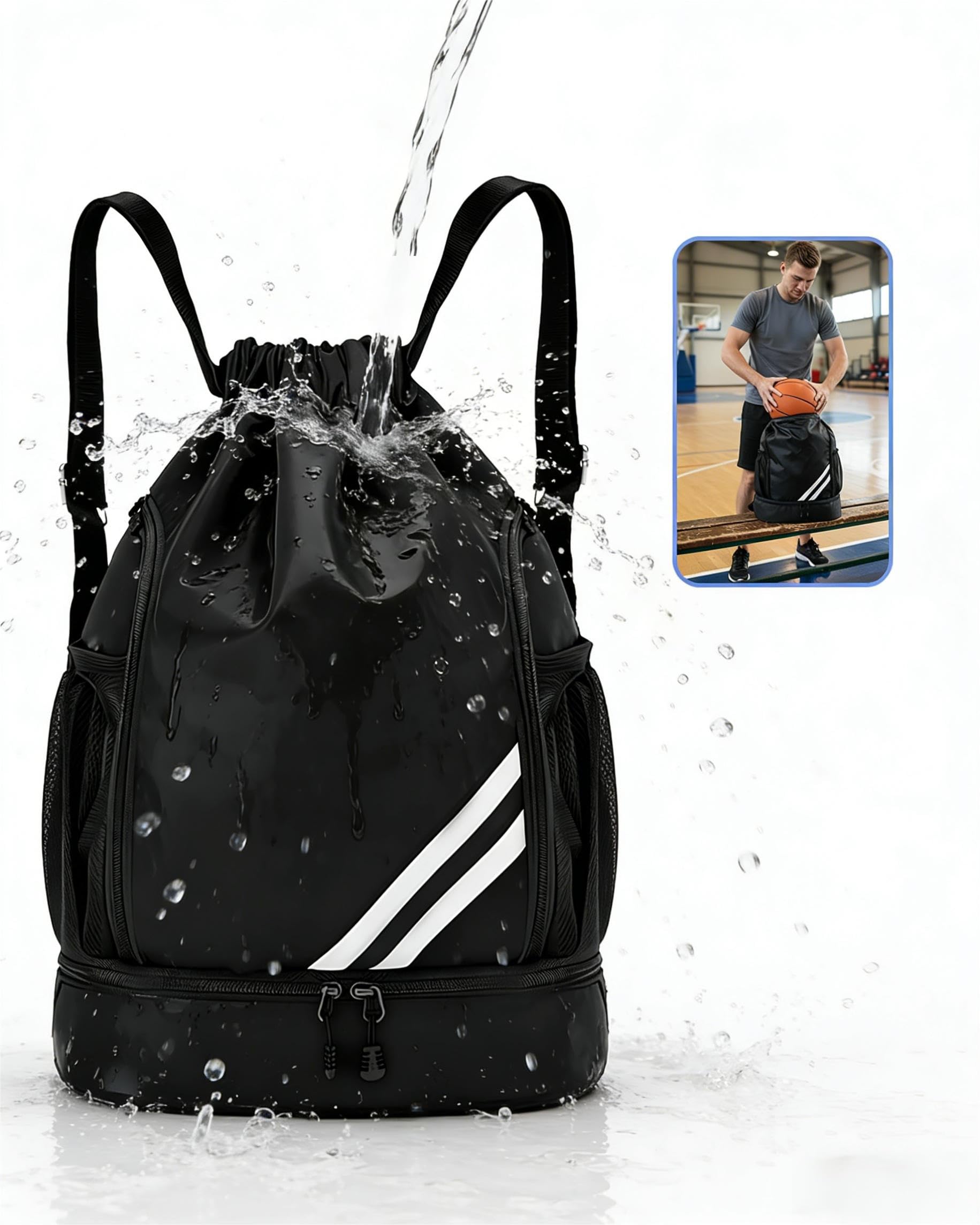 Sac Piscine Homme Femme Étanche, Sac à Dos de Sport avec Compartiment Chaussures, Sac de Gym Pliable avec Poches, Idéal pour Natation, Voyage et Fitness