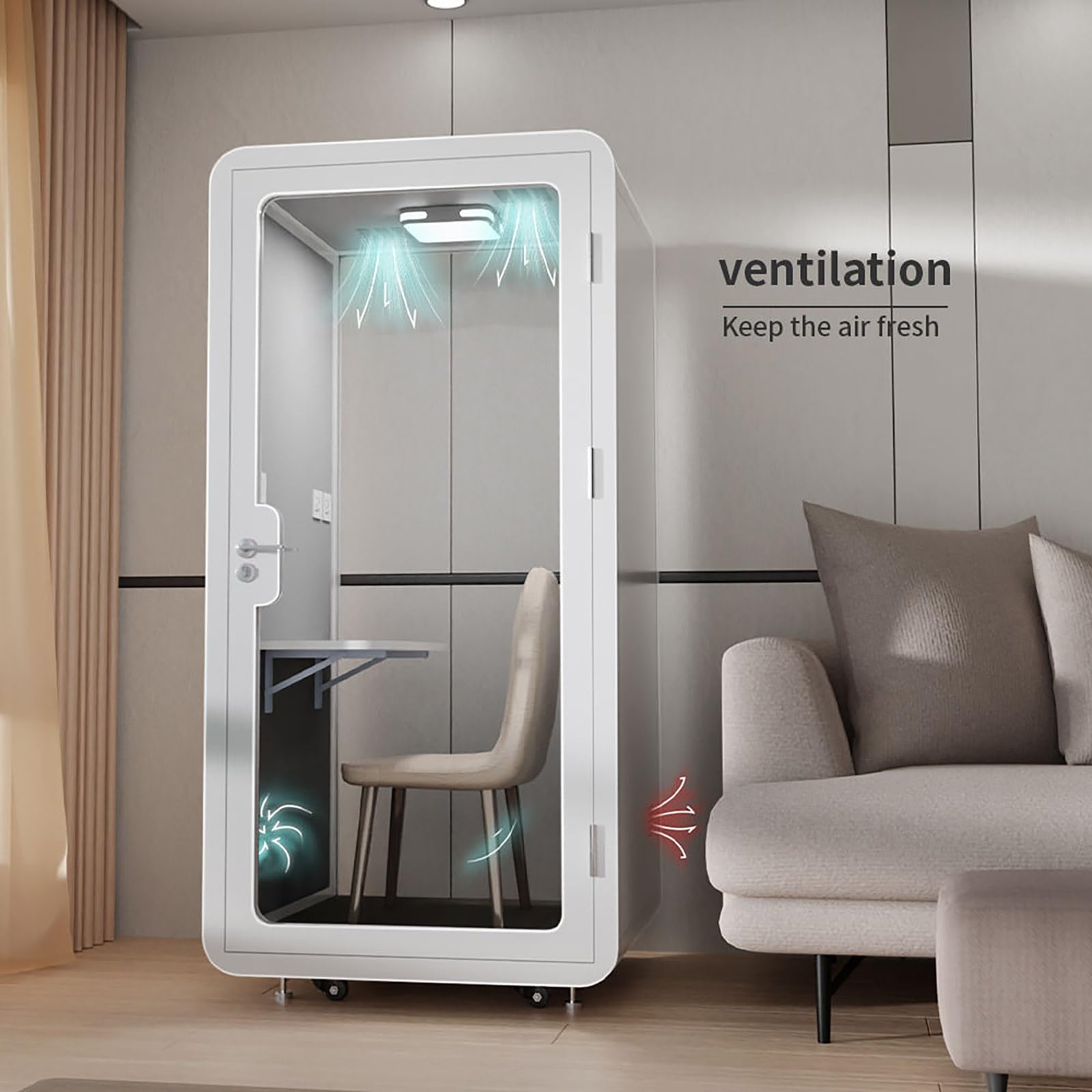 Cabina de grabación de música portátil insonorizada, cápsula vocal acústica con escritorio integrado, cabina de privacidad móvil con luz LED y ventilación para una mejor calidad de audio