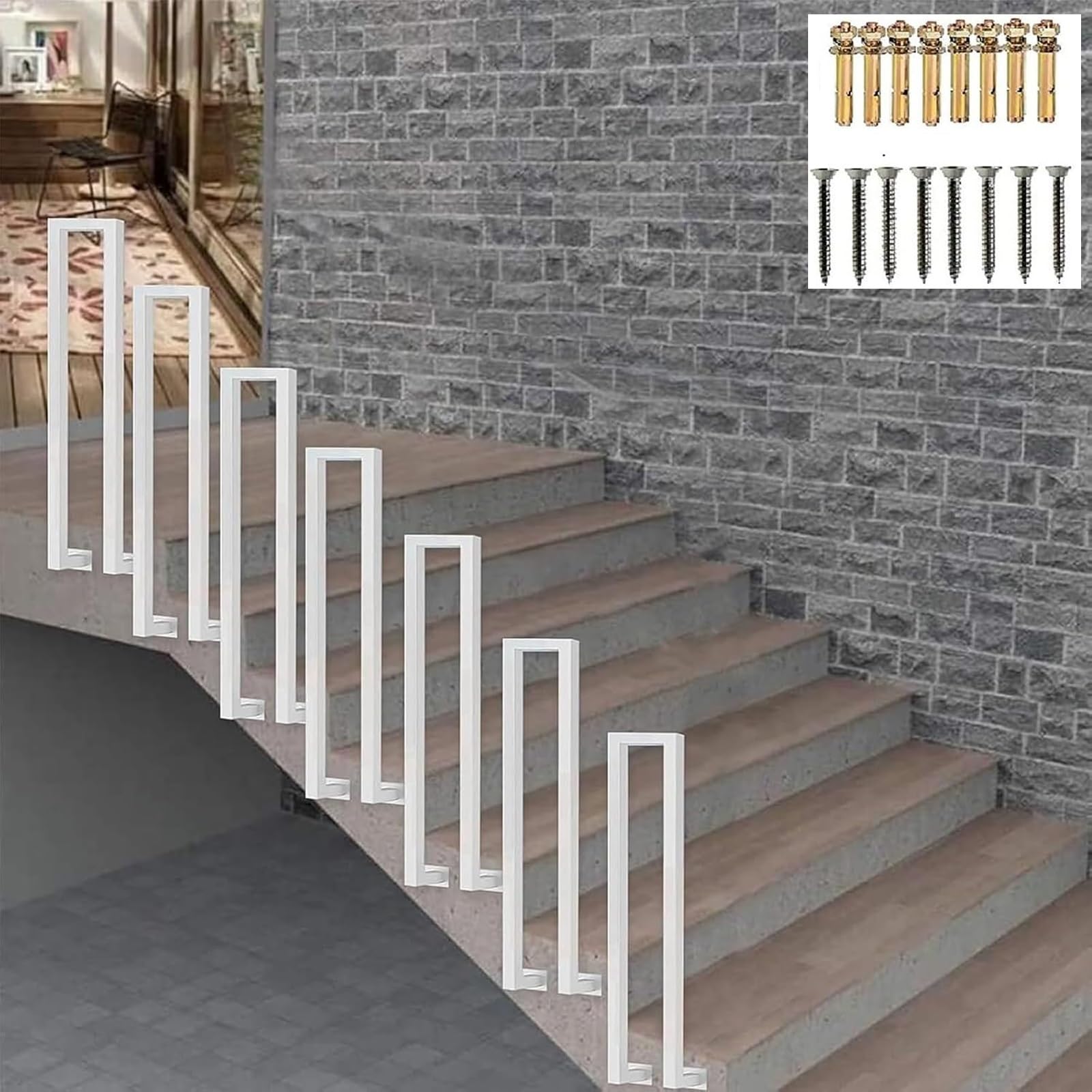 Zyntho White U-Shaped Staircase Handrail, Stair Railing Indoor Outdoor, Outdoor Side Mount Stair Railing, For Indoor And Outdoor Garden Attic Steps Decoration Staircase Handrails(85Cm/2.7Ft)