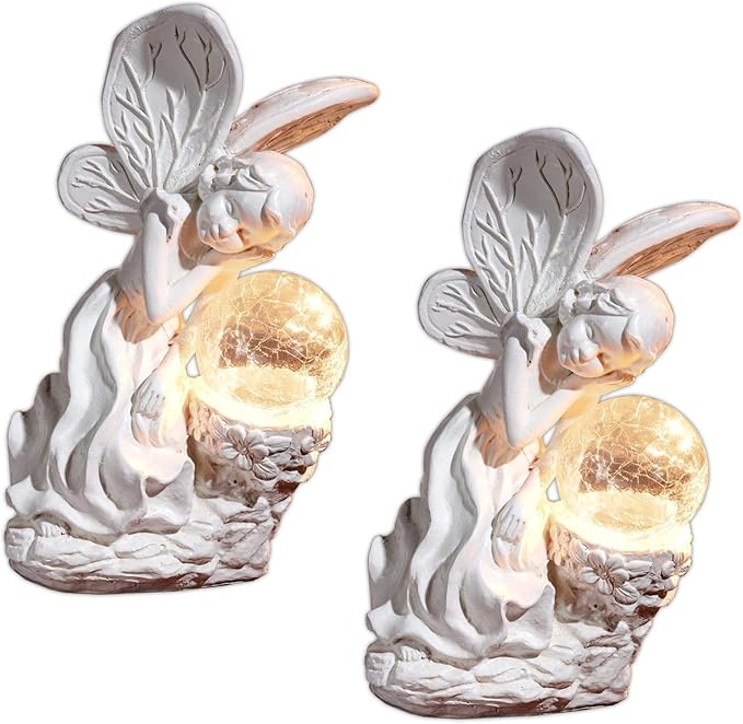 HAC24 2X Solar LED Schutzengel Dekoration Solarleuchte Engelfigur